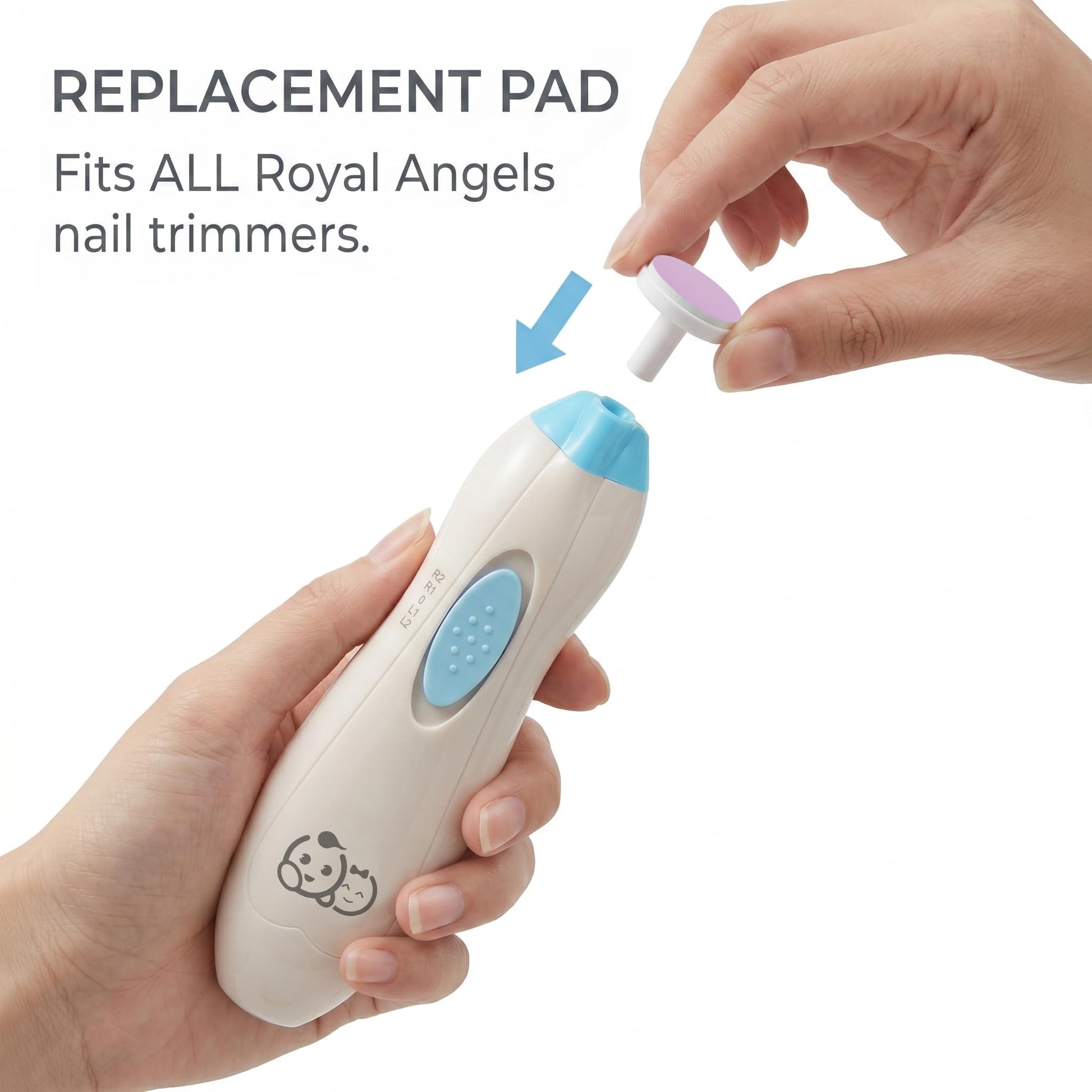 Royal Angels Almohadillas de repuesto para limas de uñas de bebé, 8 cabezales para niños pequeños y niños, universal, compatible con la mayoría de las limas de uñas eléctricas (morado, 6 – 12 meses)
