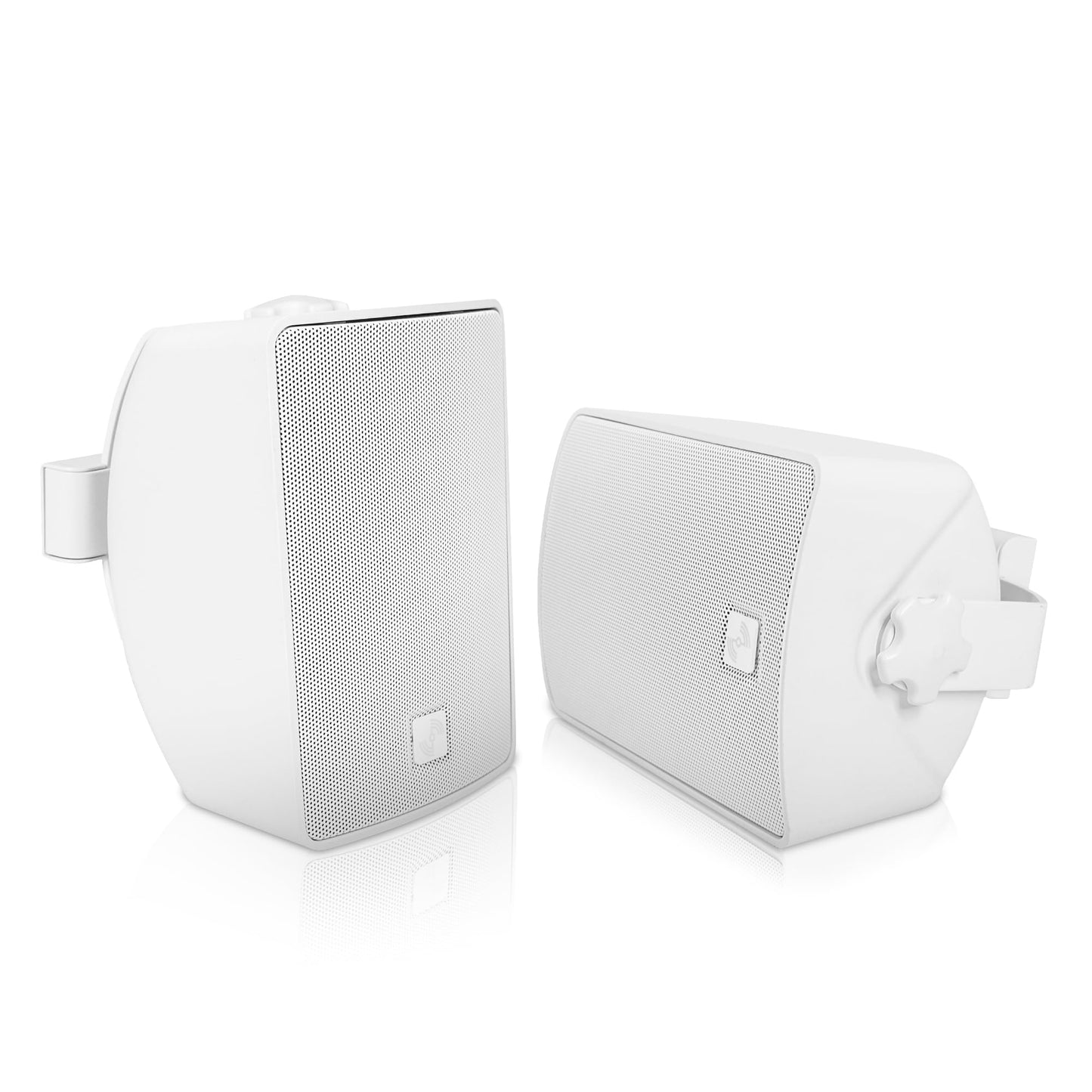 Sound Town - Par de altavoces de montaje en superficie resistente a la intemperie de 4.5 pulgadas, interiores y exteriores, 70 V/100 V/8 ohm, para instalación doméstica y comercial, blanco (TARVOS-4