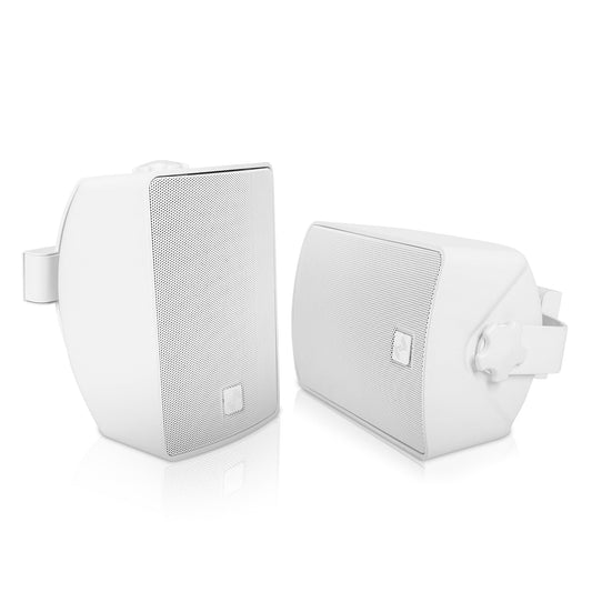 Sound Town - Par de altavoces de montaje en superficie resistente a la intemperie de 4.5 pulgadas, interiores y exteriores, 70 V/100 V/8 ohm, para instalación doméstica y comercial, blanco (TARVOS-4
