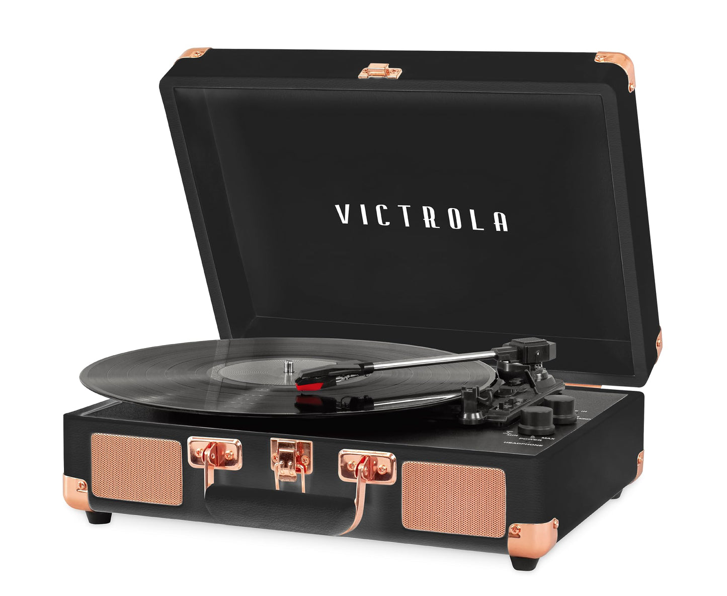 Tocadiscos Portátil Victrola Journey Negro Rosa Dorado con Bluetooth y Parlantes Integrados