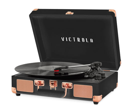 Tocadiscos Portátil Victrola Journey Negro Rosa Dorado con Bluetooth y Parlantes Integrados