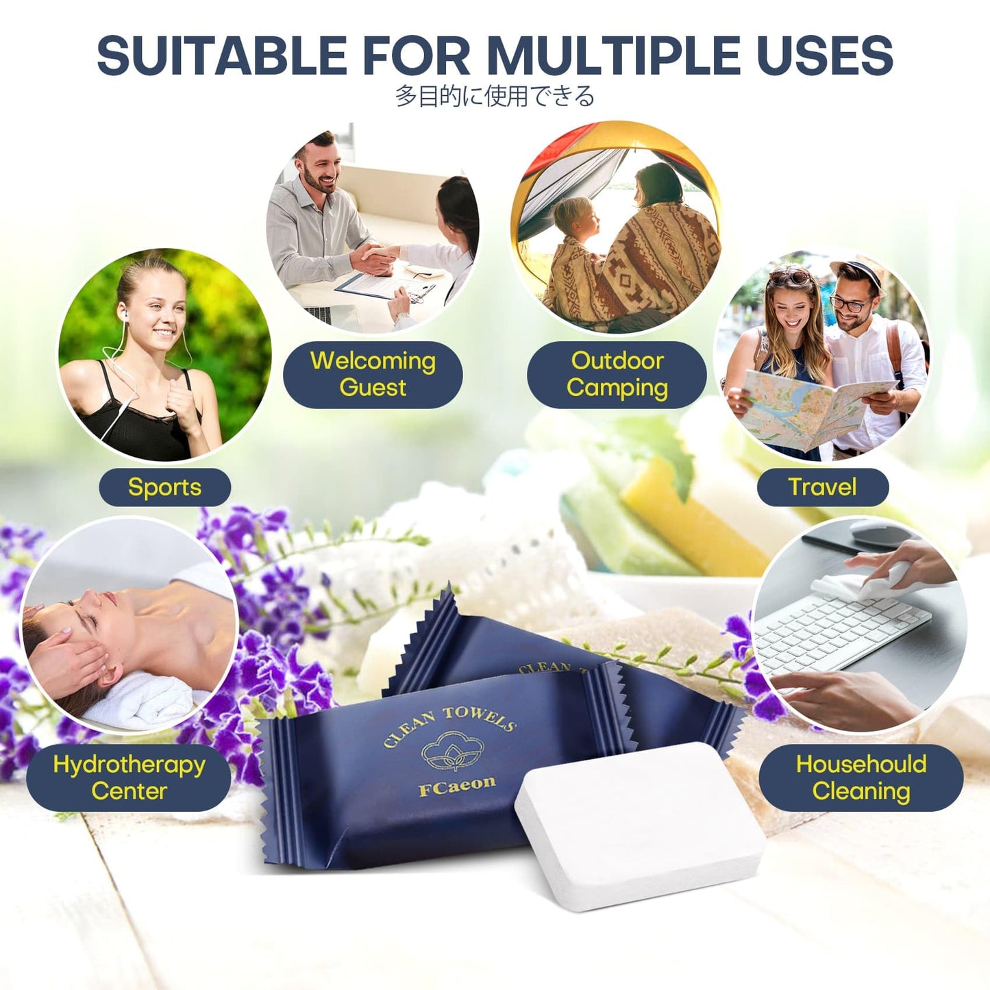 FCaeon Toalla Desechable Comprimida Espesa Grande,Toallita Facial Suave Reutilizable Pañuelo de Algodón Portátil para Viaje,Camping,Senderismo,Hotel,Salón de Belleza,Aire Libre(Azul Oscuro 50 Unidad)