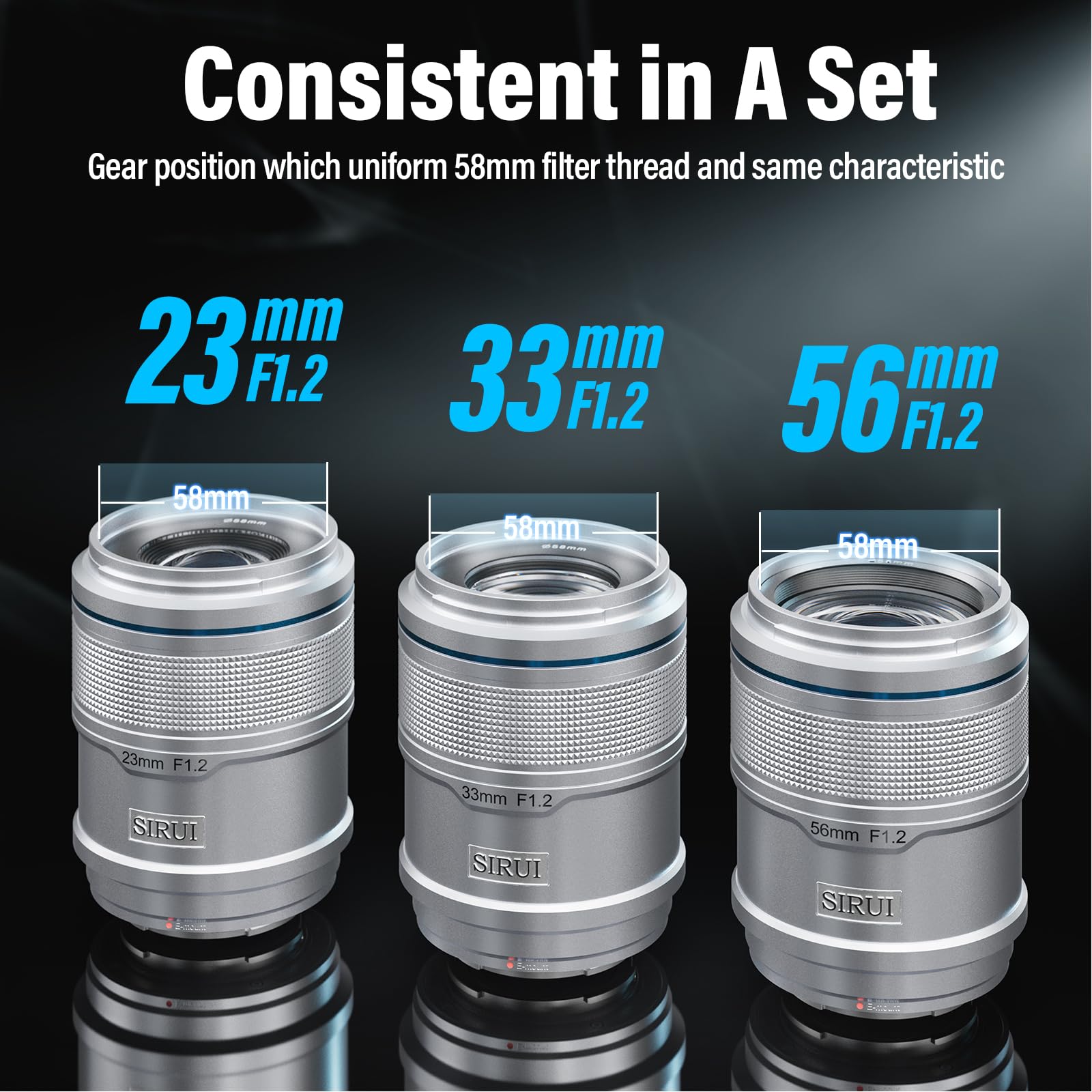 Sirui Sniper Autofocus Lens Set, F1.2 Gran Angular APS-C Camera Lens for A5 A6 A7 FX A9 ZV-E Series (E Mount, Silver)
