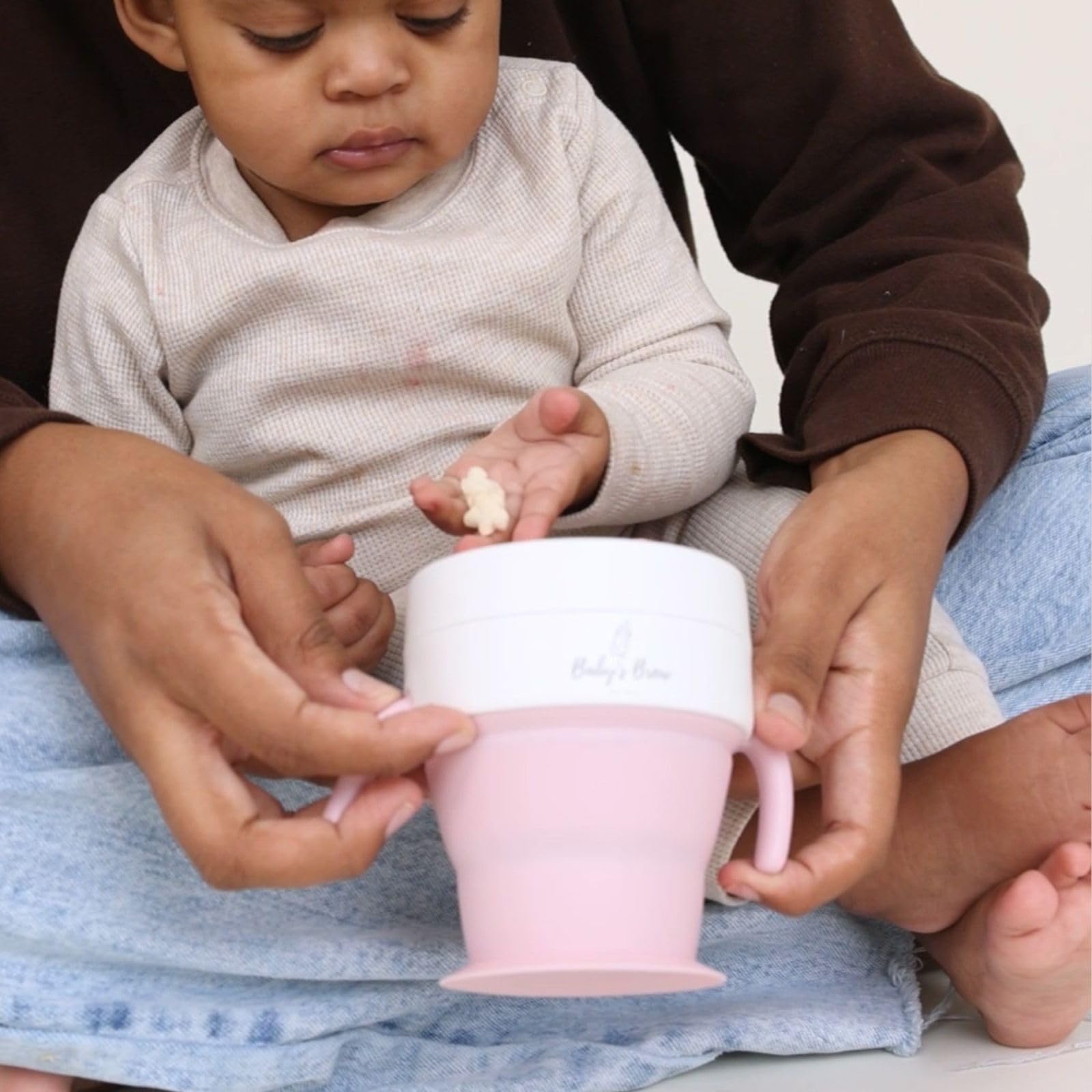 Baby's Brew The 2 en 1 - Taza plegable para aperitivos y pajita, color azul