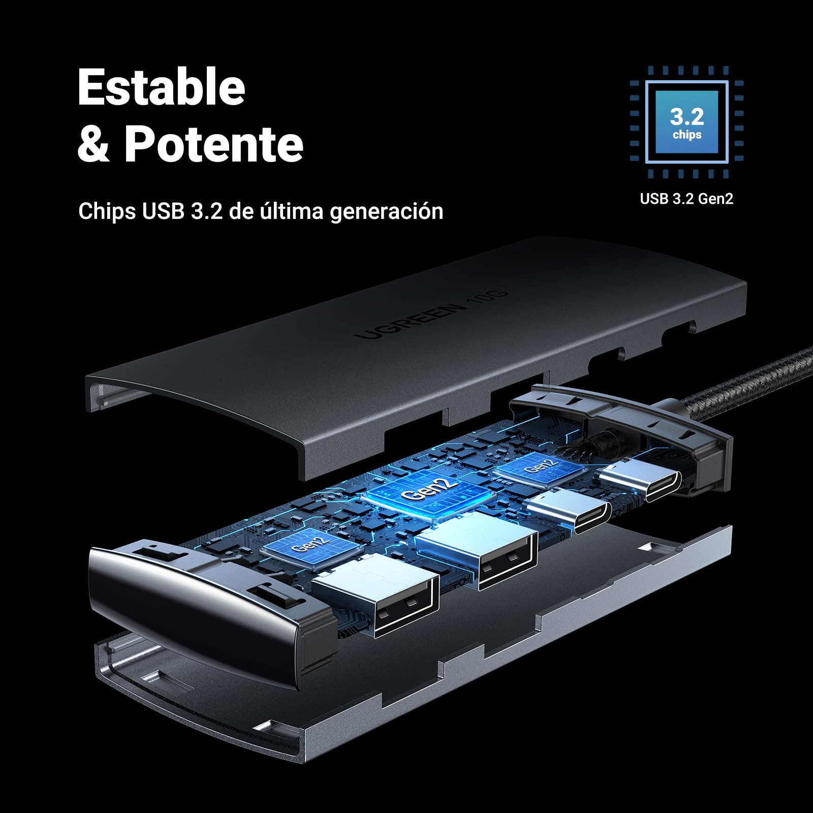 Hub USB C UGREEN 3.2 10Gbps con 4 Puertos para MacBook, Chromebook, iMac