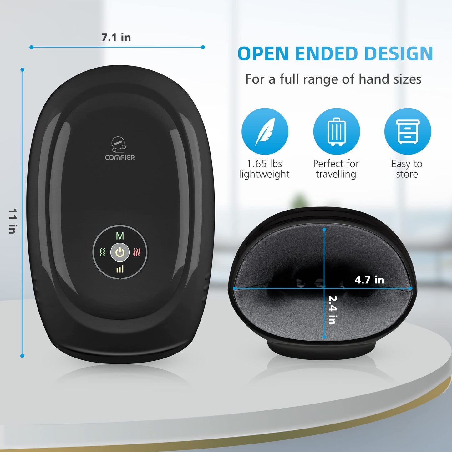 Comfier Máquina masajeadora de manos, masajeador eléctrico inalámbrico de manos con calor y compresión, vibración, control de aplicación, masajeador de dedos de muñeca para artritis y túnel carpiano, alivio del dolor, regalos (negro)