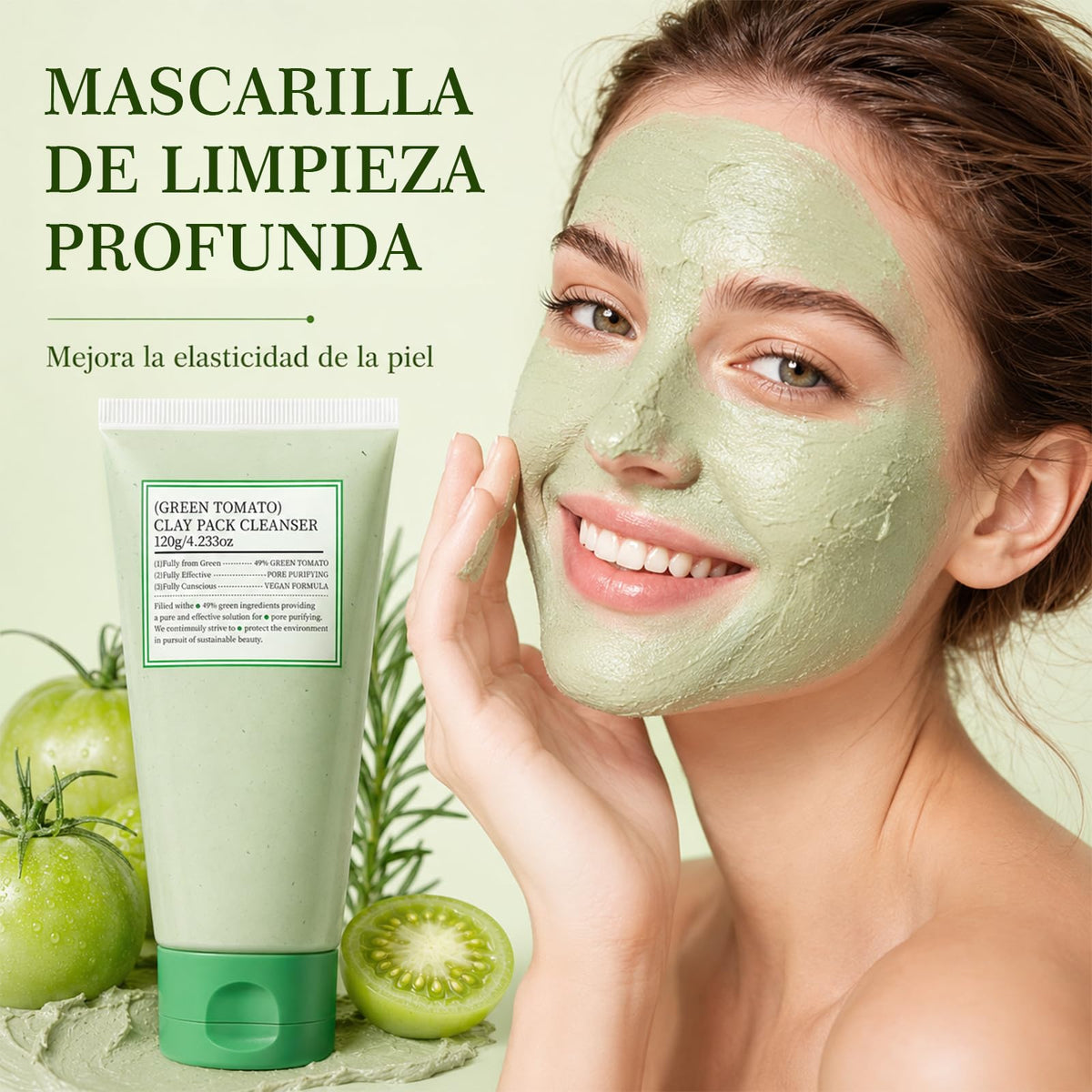 2PCS Green Tomato Clay Mask, Mascarilla de Arcilla de Tomate Verde para Cara, Limpieza Facial Profunda y Minimización de Poros, Hidratante, Para Todo Tipo de Piel (con Cuchara)