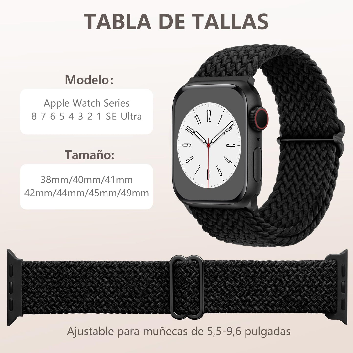 GEAK Trenzada Solo Loop Correa Compatible con Apple Watch Correa 40mm 38mm 41mm 42mm 44mm 46mm 45mm 49mm, Correas Elástica Ajustable de Nylon para iWatch Series 10 9 8 7 6 5 4 3 2 1 SE Ultra 2