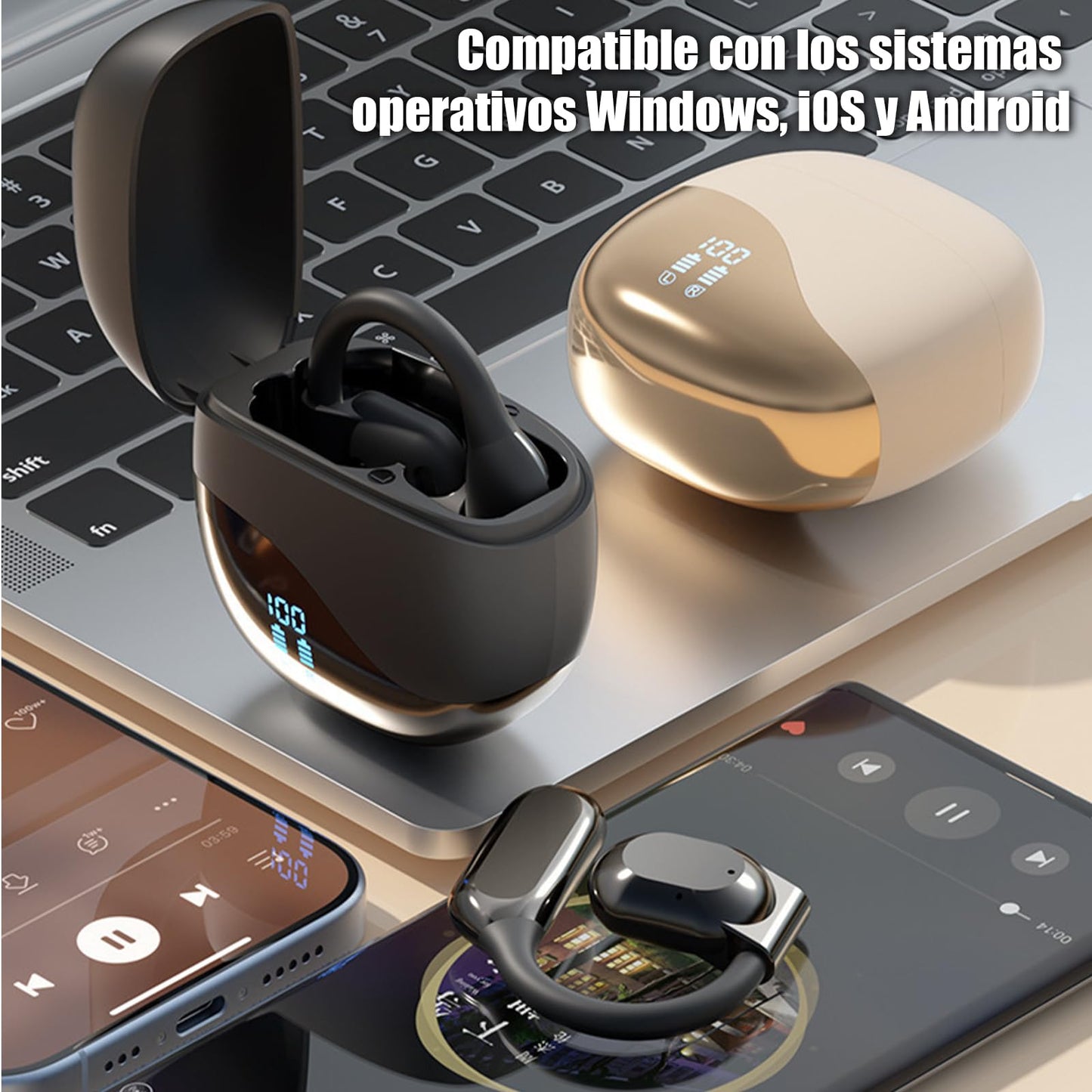Audífonos Traductor Automática AI Negro con 144 Idiomas Bluetooth 5.4 para Viajes, Negocios y Aprendizaje