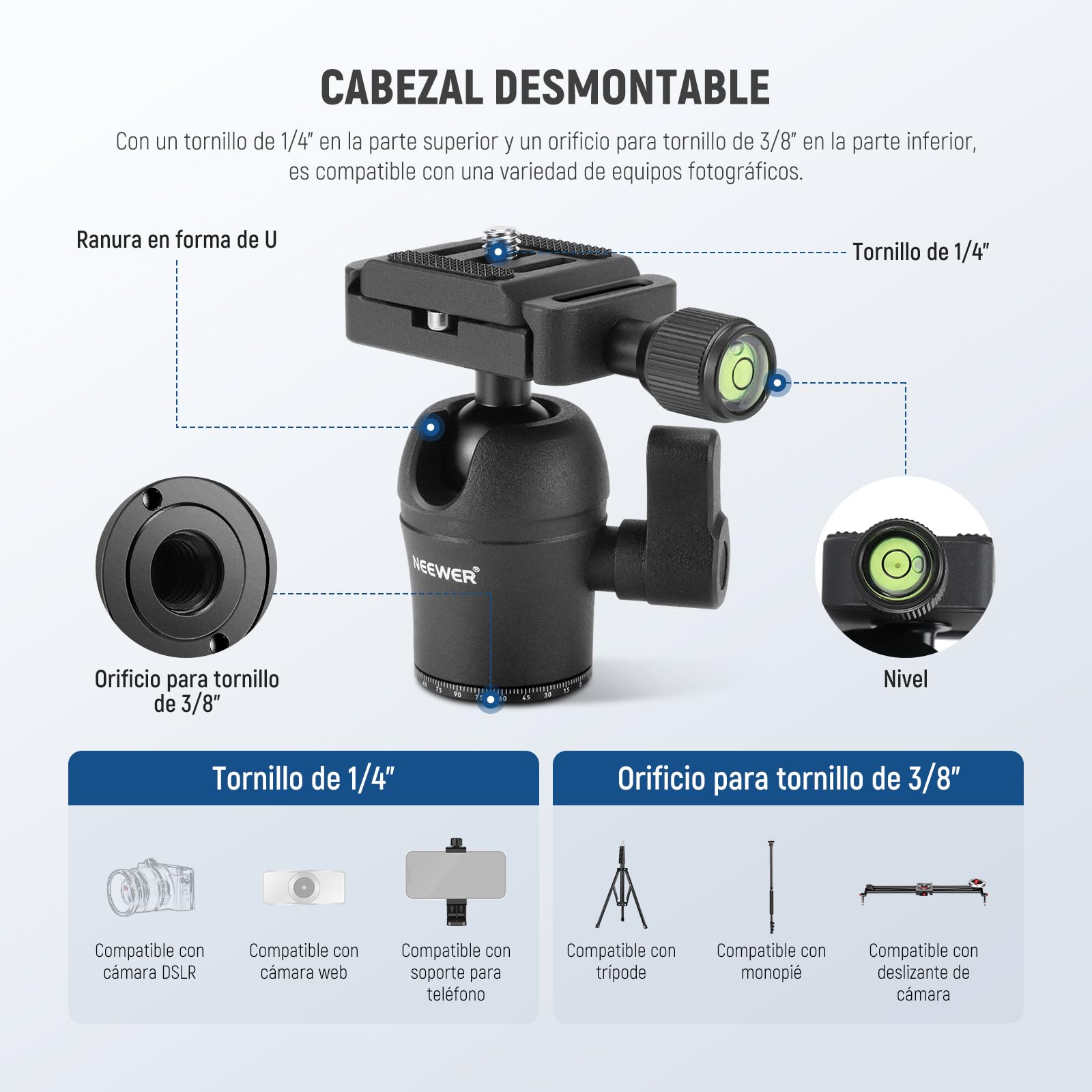 Trípode Mini NEEWER Metal Fibra Carbón Compacto y Liviano para Cámara y Celular