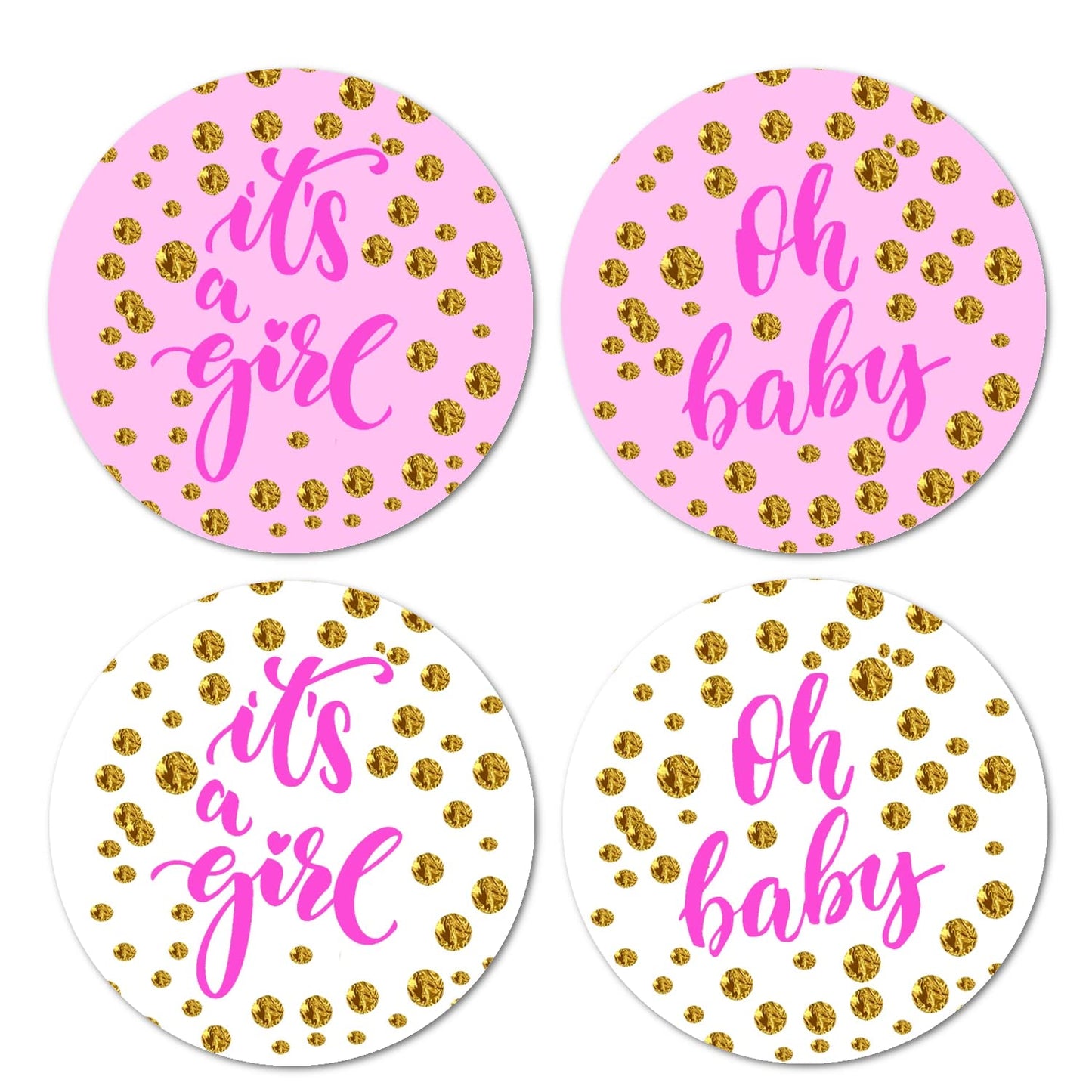 40 pegatinas rosas Oh Baby It's a Girl, etiquetas brillantes redondas grandes de 2 pulgadas, baby shower, ideales para recuerdos de fiesta, etiquetas, juegos y suministros. Fabricado en Estados Unidos