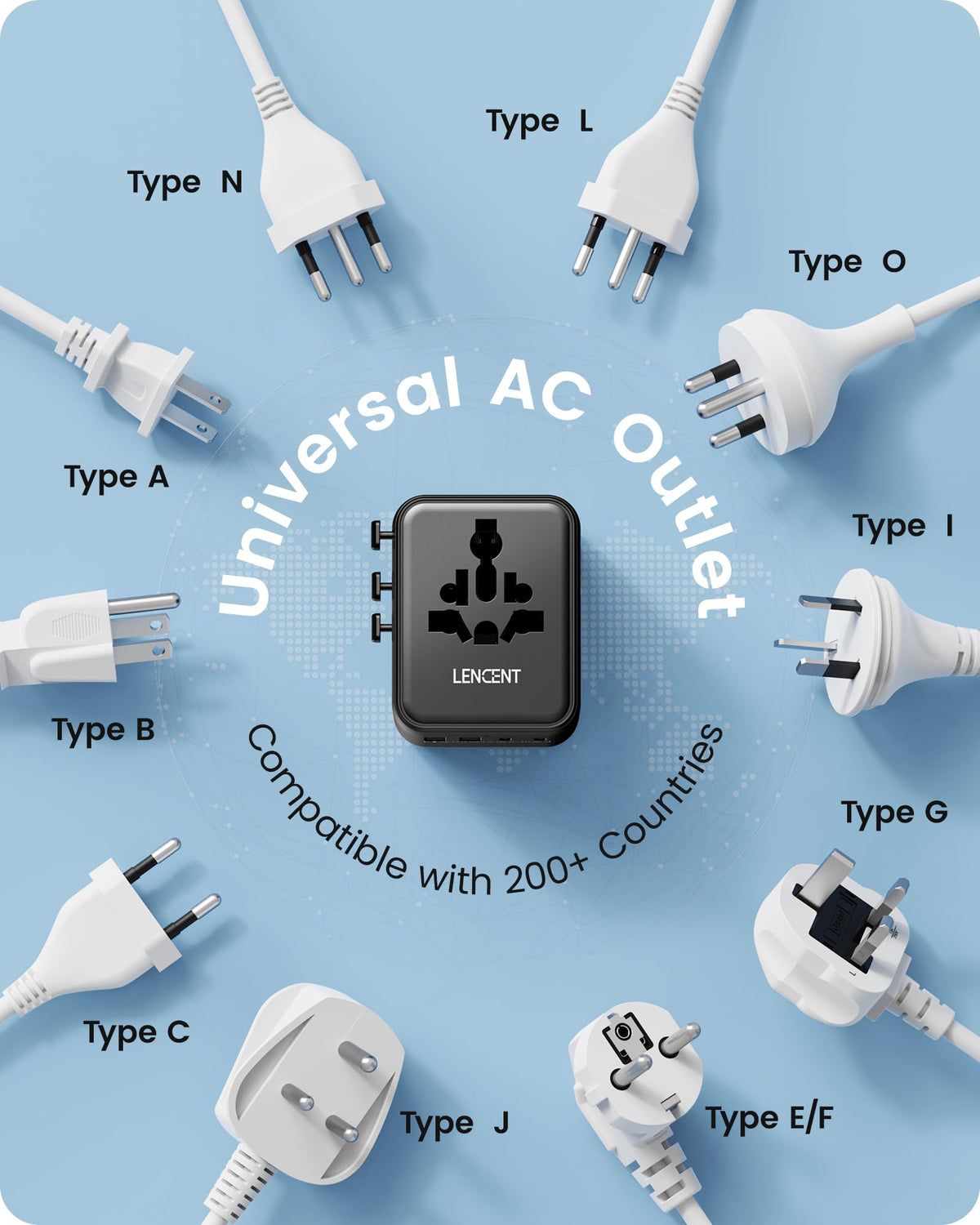 Adaptador de Viaje Universal LENCENT Blanco con Cargador Internacional