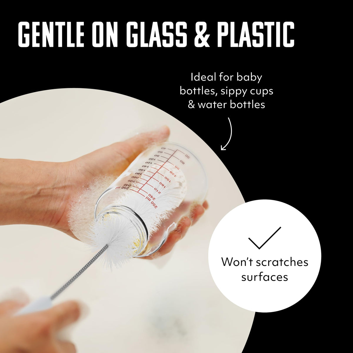Brushtech - Cepillo para biberones con punta de espuma, paquete de 2 – cerdas duraderas y suaves y punta de espuma para limpieza profunda de biberones, fabricado en Estados Unidos, herramientas de
