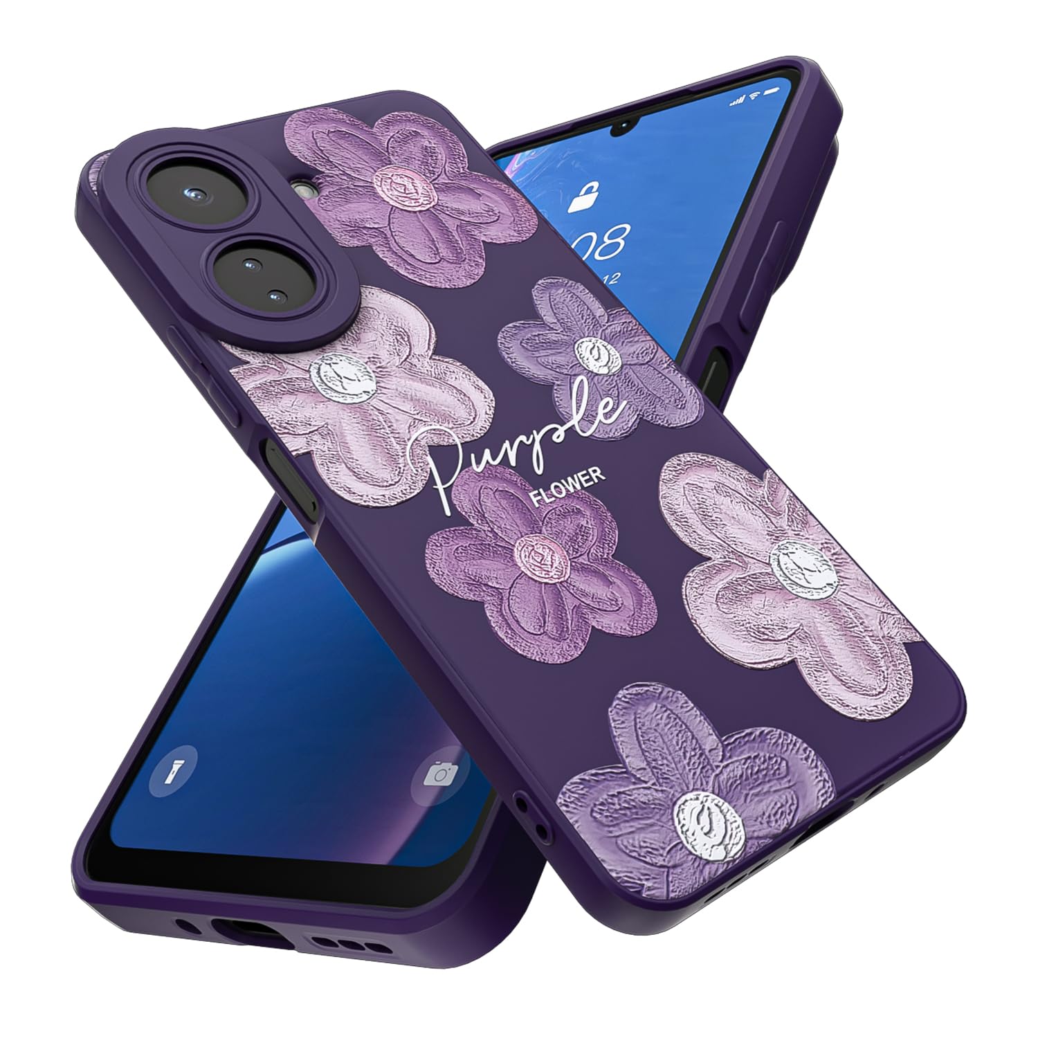 Threehao Funda para Xiaomi Poco C65 y Redmi 13C 4G Case Uso Rudo, Ultra Delgado Flexible Morada Suave TPU Silicona Carcasa con Moda Aesthetic Dibujos Flores, Antigolpes Anti-arañazos Protectora