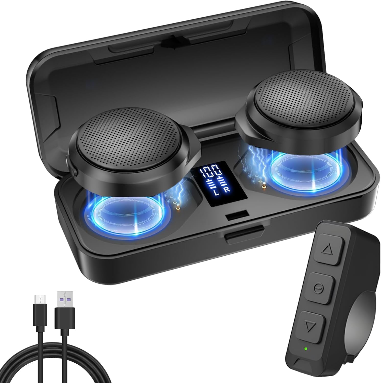 OBEST Auricular Bluetooth para Motocicleta, Altavoz Bluetooth para Casco con Pantalla LED, Impermeable Auriculares Bluetooth inalámbricos para Esquiar, 1900mAh, Micrófono Integrado para Llamadas