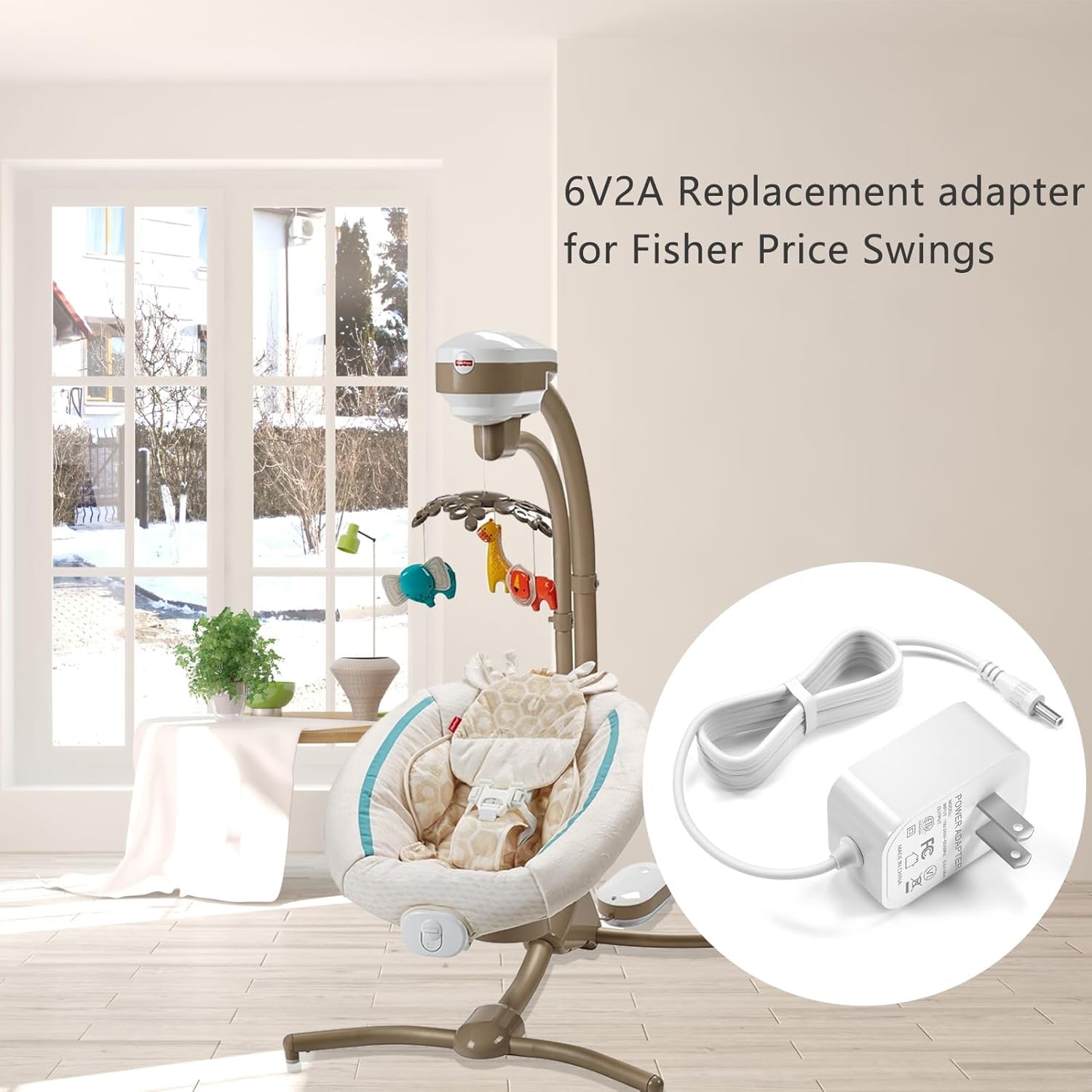 Cable Adaptador 6 V VHBW para Fisher Price Ingenuity y Cradle Swing Rainforest en Butterfly Ocean Wonders