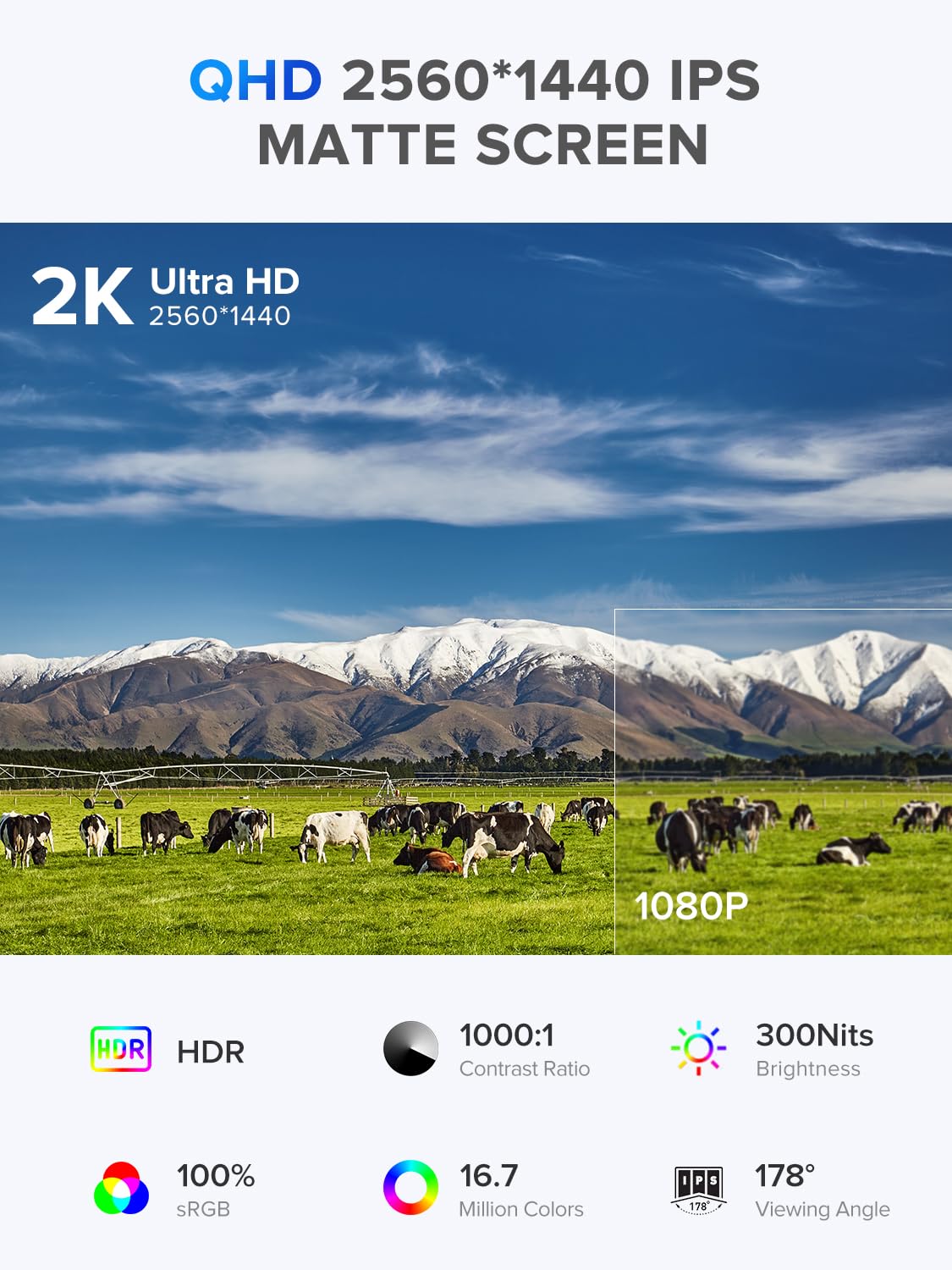Monitor Portátil UPERFECT 2K 22 Pulgadas VESA Soporte Ajustable 180° IPS HDR para Juegos