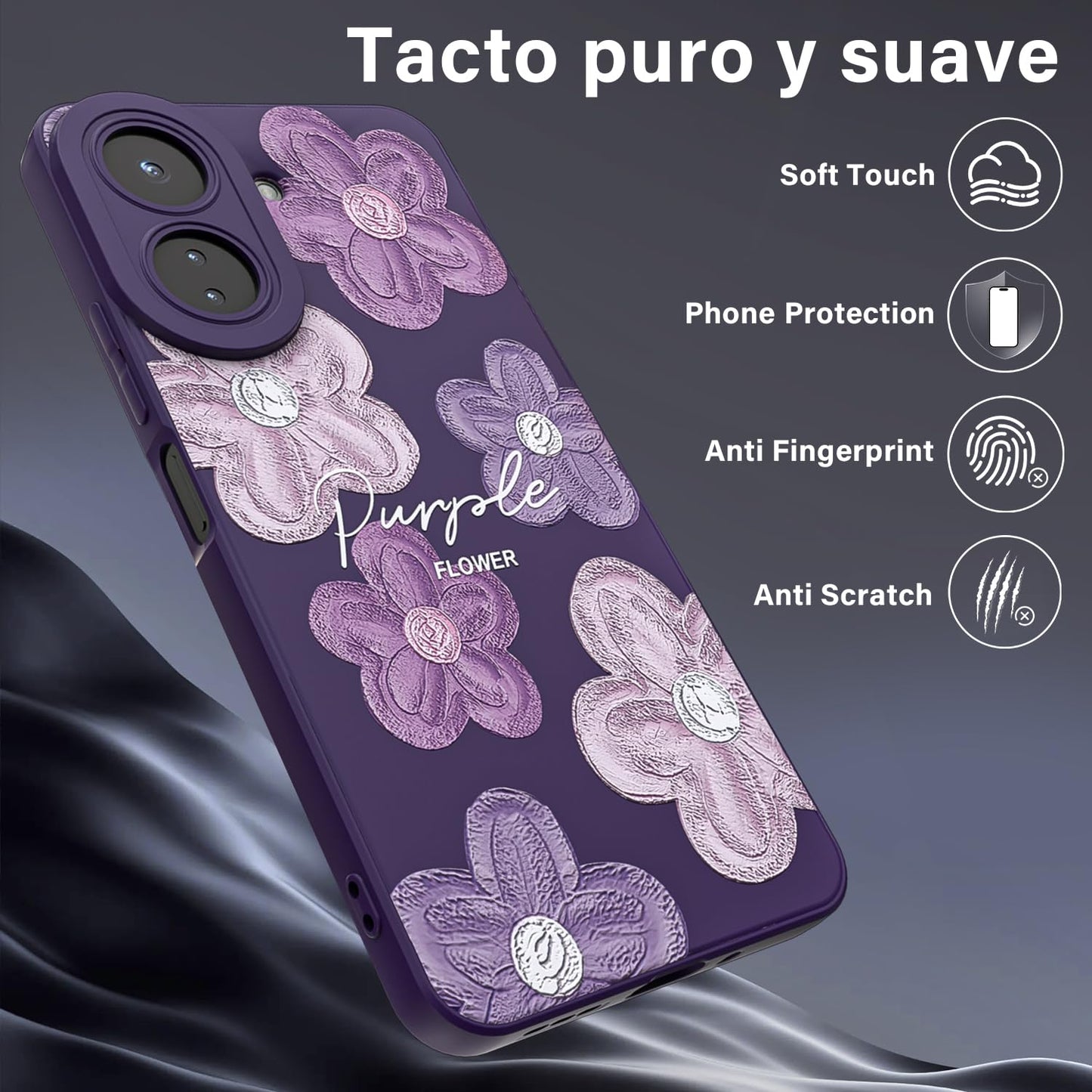 Threehao Funda para Xiaomi Poco C65 y Redmi 13C 4G Case Uso Rudo, Ultra Delgado Flexible Morada Suave TPU Silicona Carcasa con Moda Aesthetic Dibujos Flores, Antigolpes Anti-arañazos Protectora