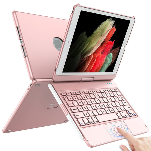 Funda Protectora TQQ iPad 9.ª Generación Negro con Trackpad Multitáctil y Teclado Giratorio 360°