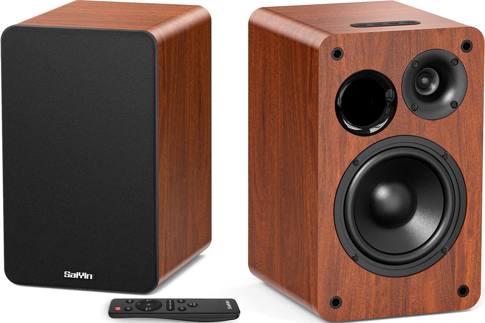 Saiyin - Altavoces de estantería Bluetooth para reproductor de grabación, altavoz de monitor de estudio alimentado con woofer de 5.2 pulgadas, altavoz de agudos de bocina y entradas RCA ópticas,