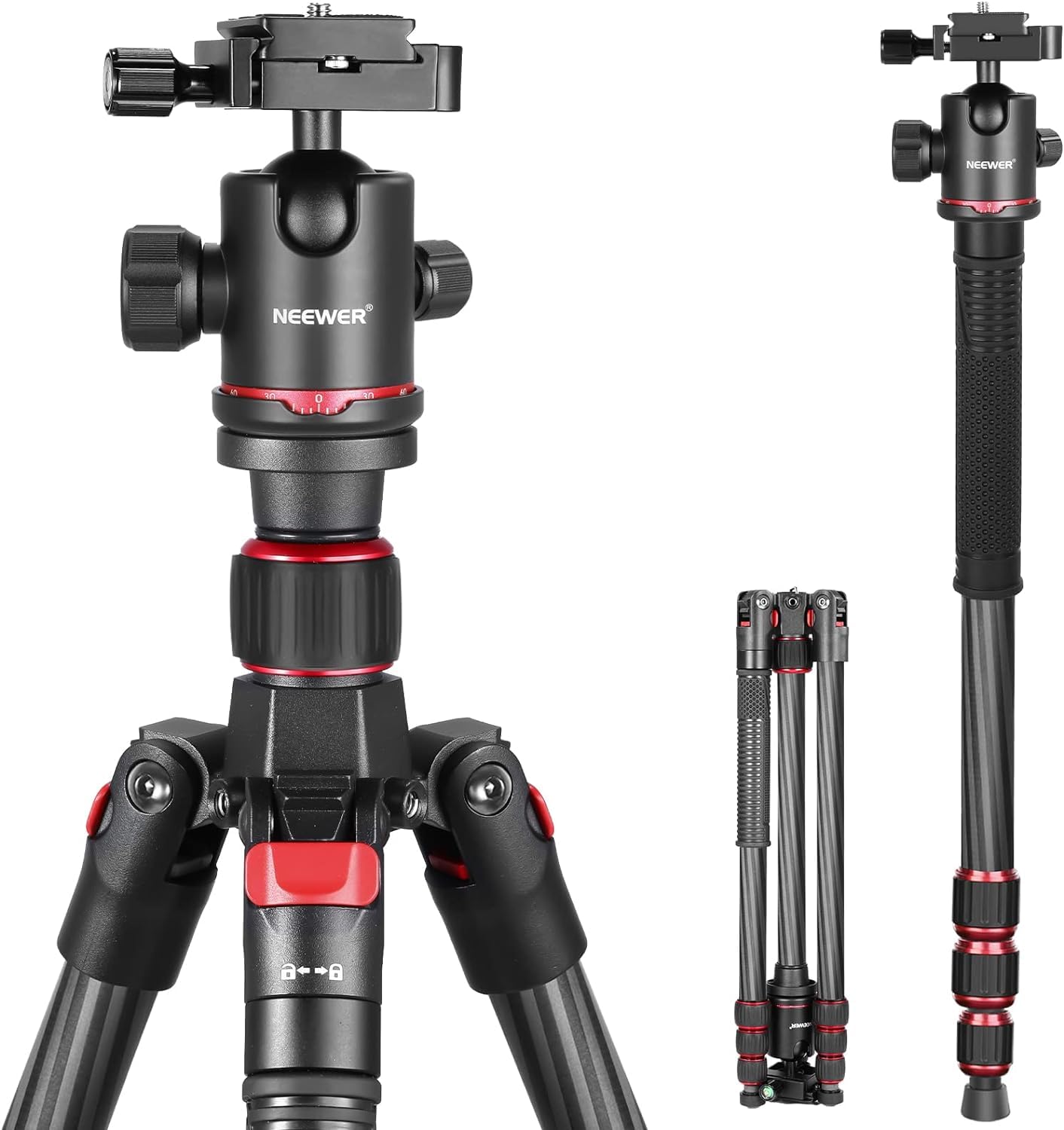 Trípode Monopie Neewer Negro Ligero con Rótula Giratoria 360° y Nivel de Burbuja 168cm para Cámara