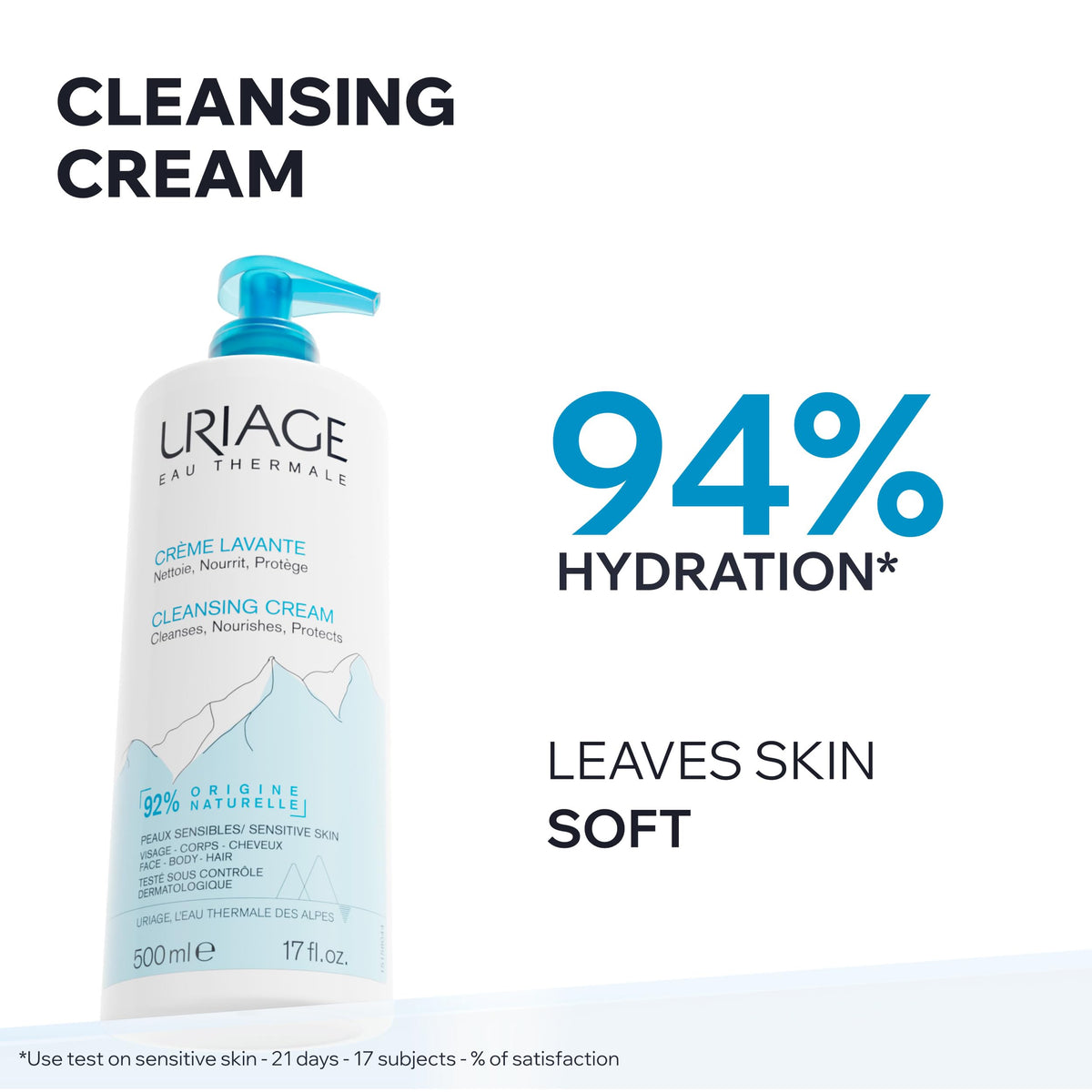 Uriage Limpiador corporal hidratante diario 500ml - Gel de ducha con manteca de karité 2 en 1: limpia y nutre. Perfume fresco y envolvente - Cara, cuerpo y cabello - Sin parabenos y sin jabón pH fisiológico