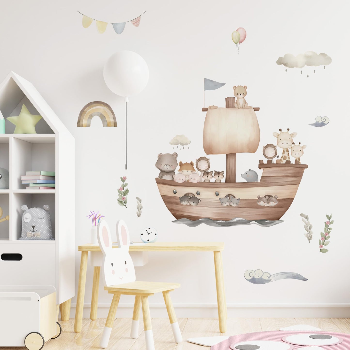 Calcomanías de pared de animales de Arca de Noé, león, oso pequeño, jirafa, animales de barco, perfectos para el recámara de tu hijo, niñas y niños, habitación de bebé, cuarto de bebé, habitación de
