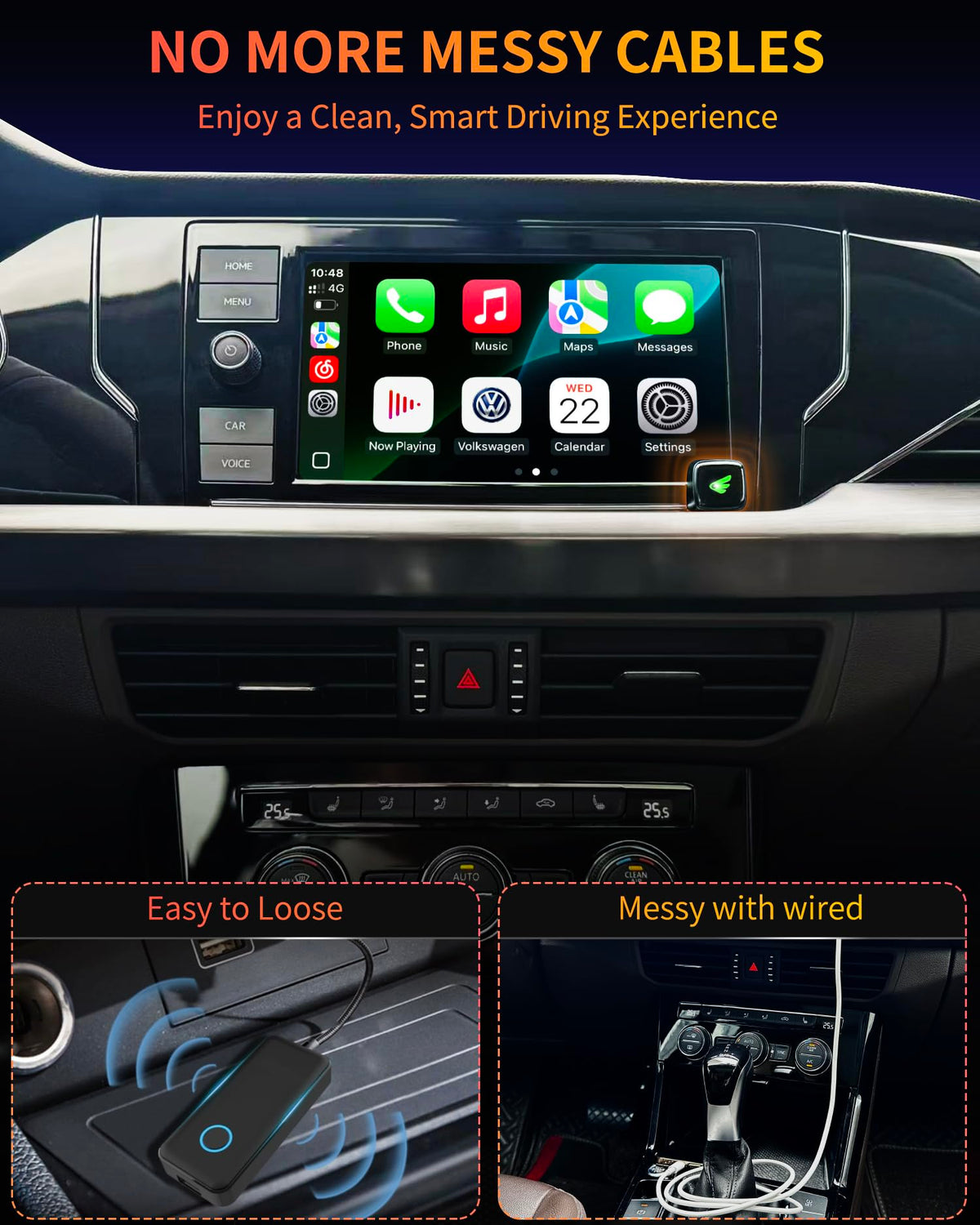 Adaptador Inalámbrico CarPlay iPhone y Android Auto Converter Plug and Play para Coches 2016+