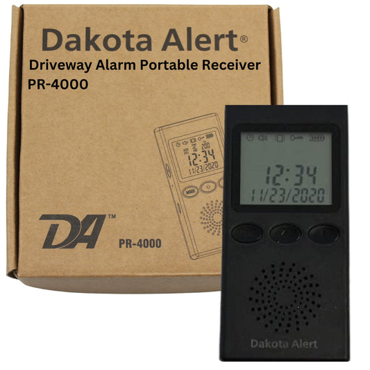 Receptor Portátil Inalámbrico Dakota Alert PR-4000 Compatible con Transmisores 4000 con Cargador USB y Clip de Correa