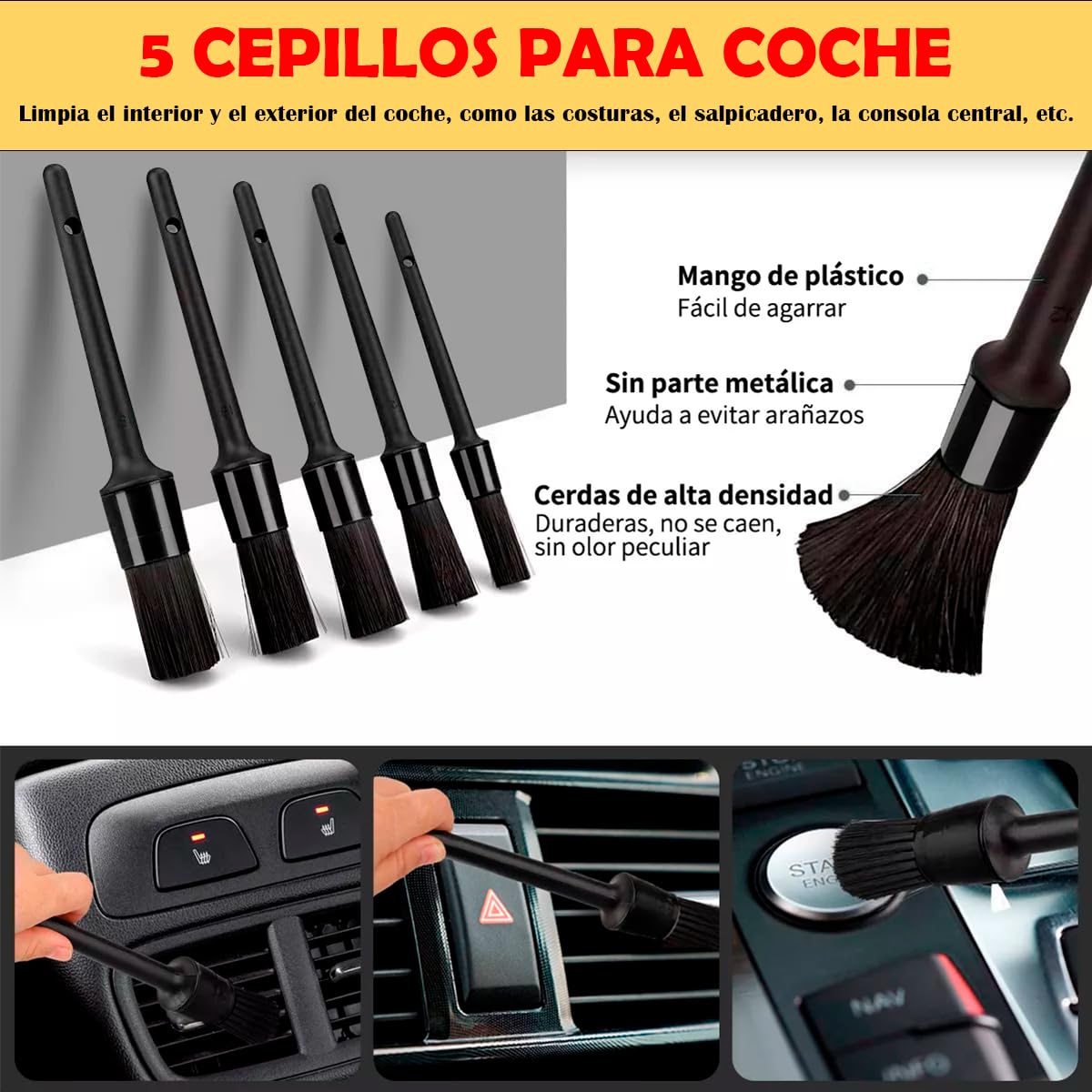 Kit de Cepillo Vmingo Gris para Detallar Cuidado de Auto con 27 Piezas