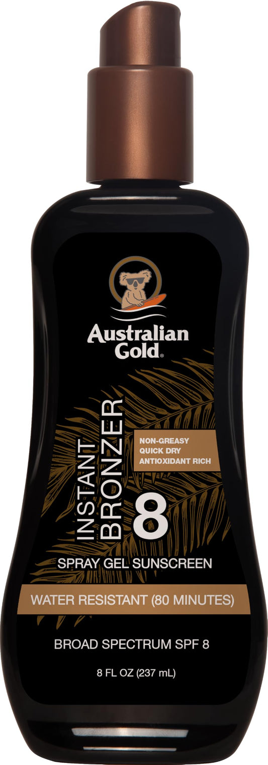 Protector Solar en Gel Australian Gold SPF 8 con Bronceador Instantáneo Spray