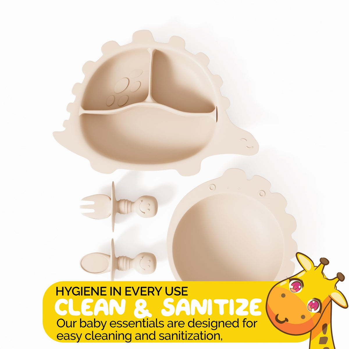 Muqee Peeko - Esencial de alimentación de bebé de silicona para niños pequeños en vainilla cálida con suministros de destete LED, incluyendo cuencos de bebé, platos de bebé y utensilios de silicona