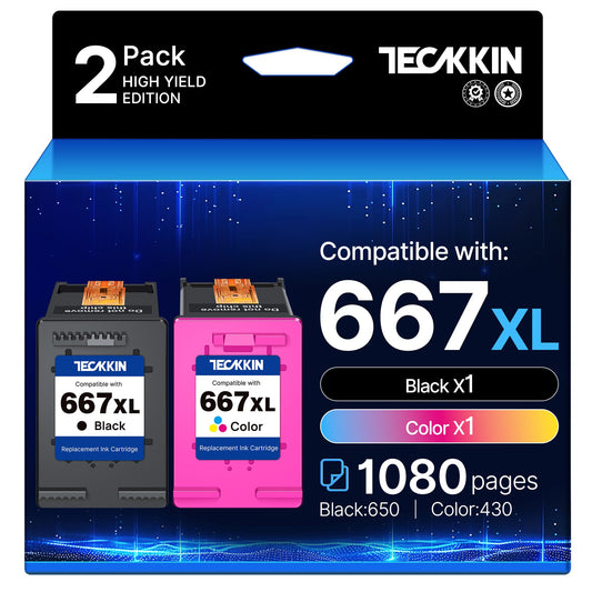 Cartucho de Tinta TECKKIN Negro Color Reemplazo Compatible con HP 667 667XL Deskjet Ink Advantage 1275 2375 2376 2775 2776 2374 Ink Advantage Plus 6075 6475 6476