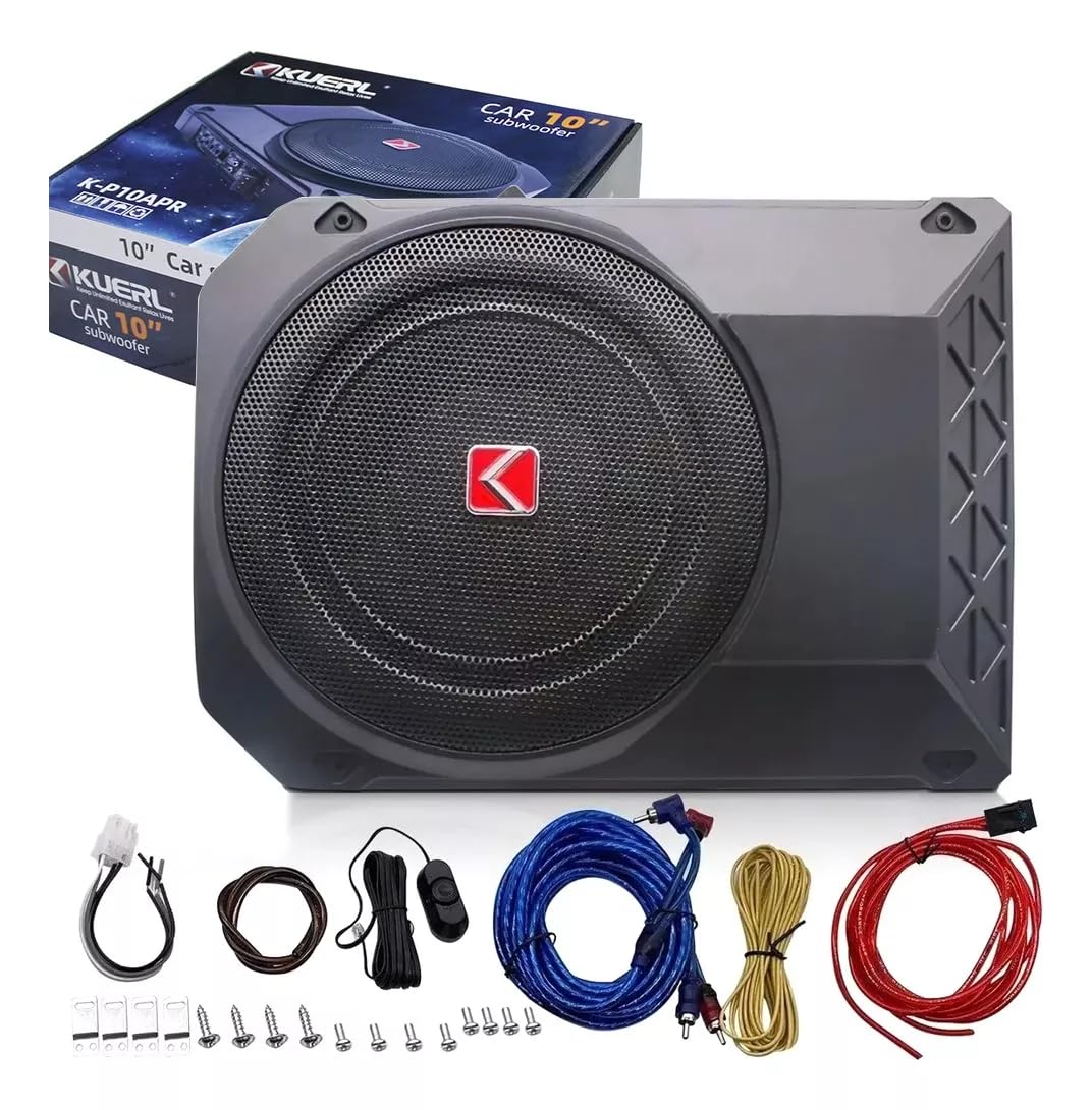 FINYQBET Subwoofer Amplificado de 10 Pulgadas, 800W con Amplificador Integrado, Diseño Delgado para Instalación Bajo el Asiento, Filtro de Paso Bajo y Refuerzo de Graves, Ideal para Autos y Camionetas