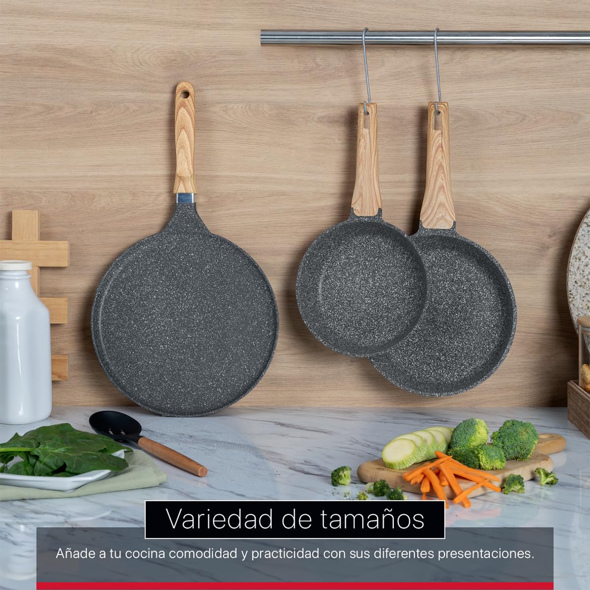 Cookify Set de 3 piezas (Sarten 20 y 24 cm y Crepera 28 cm) Antiadherente de Mármol (Gris)