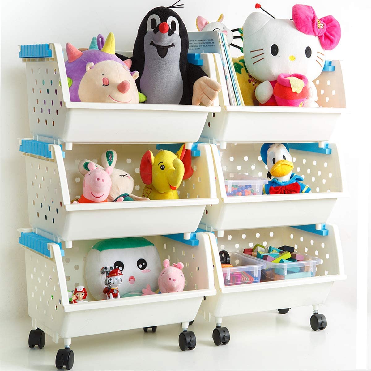 MAGDESIGNER Kids' Toys Chest Large Baskets Storage Bins Organizer with Wheels Can Move EverywhereNatural/Primary (Primary Collection)