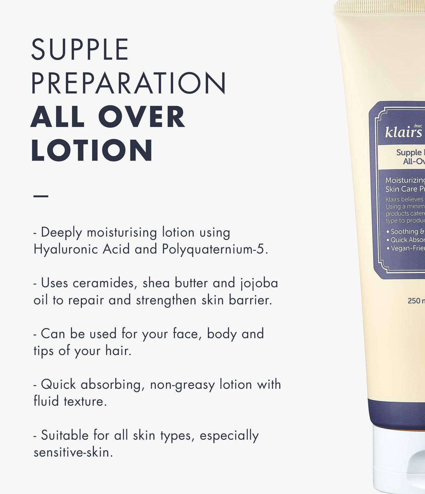 [KLAIRS] Supple Preparation All-over lotion, face and body moisturizer, 250ml, 8.45oz