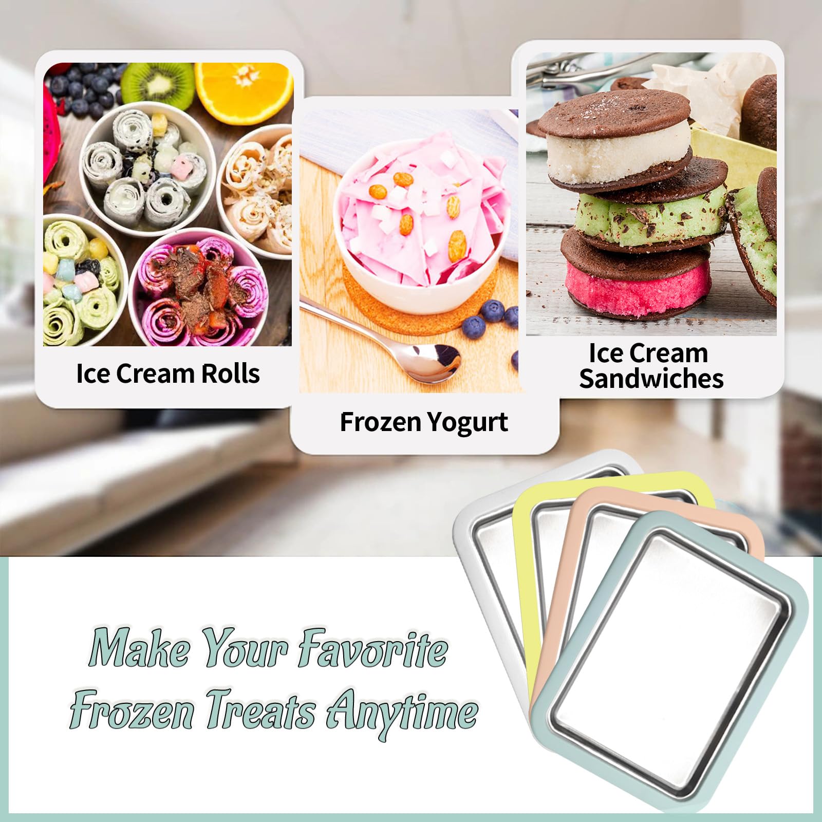 Máquina de helados enrollados, máquina de helados instantáneos, sartén/rollo de gelatina instantánea, hecho en casa para divertirse actividades de padres e hijos, familias, verde menta