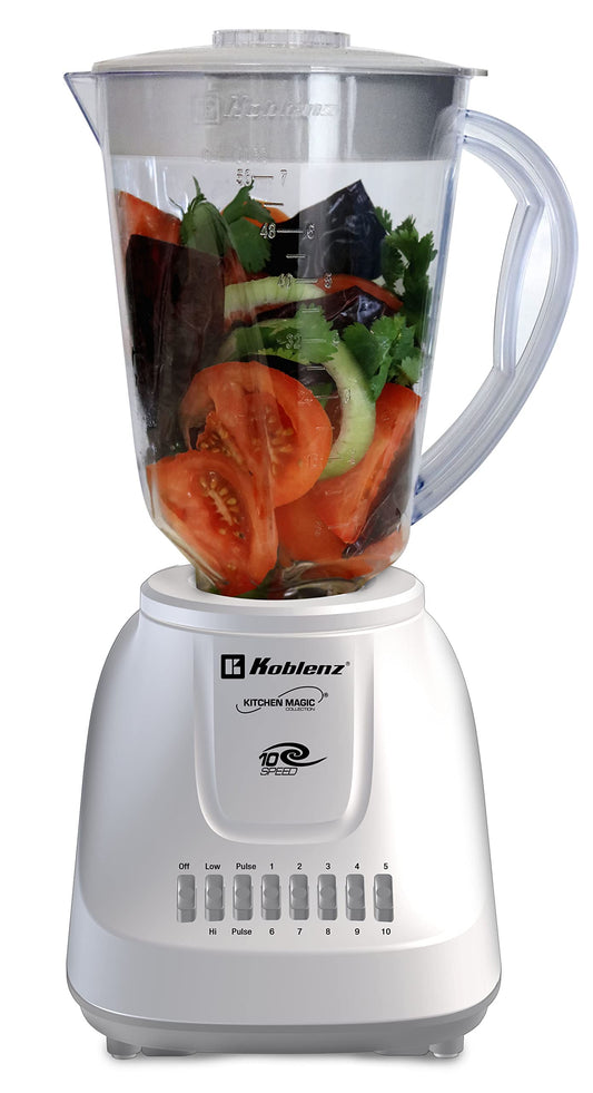 Licuadora Koblenz Super Deli con Vaso de Plástico de 1.625 L, 10 Velocidades y Función de Pulso de 2 Niveles, 4 Cuchillas de Ultra-duración, Tritura Hielo, Malteadas, Purés, 500 W (LKM-5710 PB)