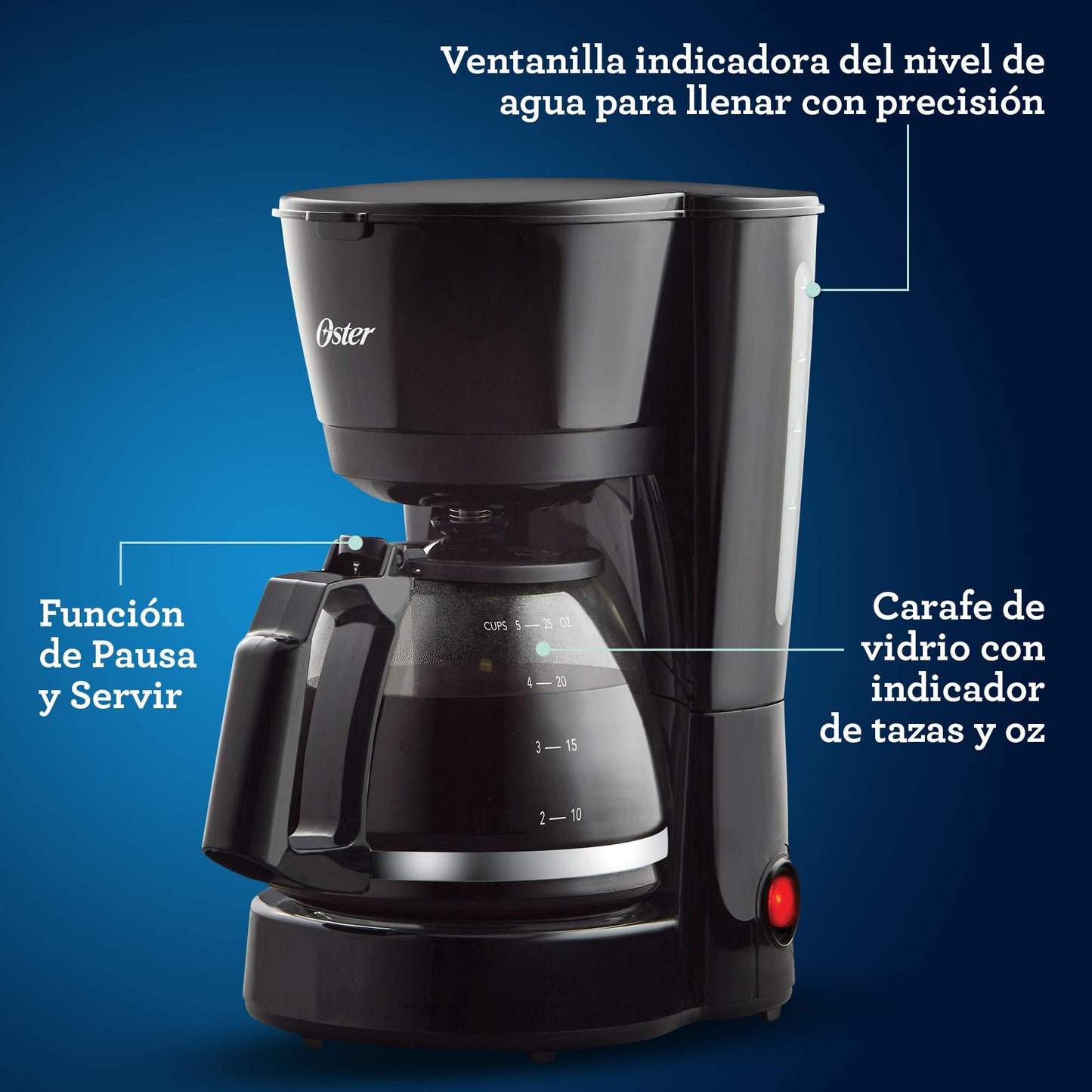 Cafetera Oster, de 5 Tazas, con Filtro Permanente, Negro, modelo BVSTDC05