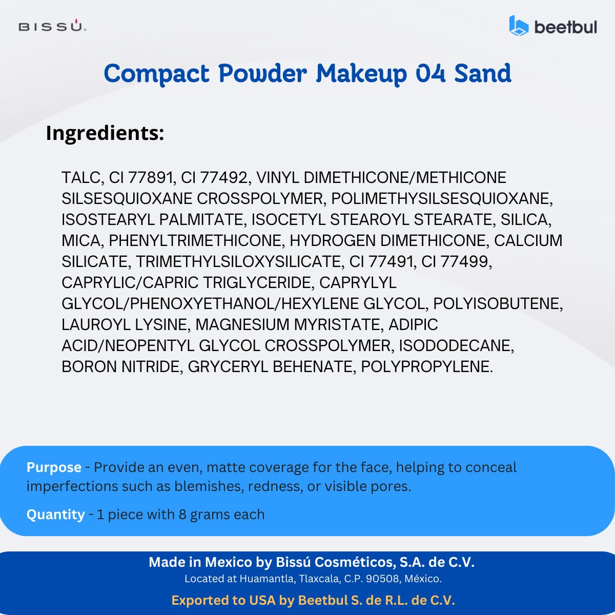 Kit de maquillaje y exfoliación – Polvo compacto Bissú + 1 Almohadilla de terciopelo mediano + 2 Almohadillas de dedos + 1 esponja exfoliante facial (04 Sand)