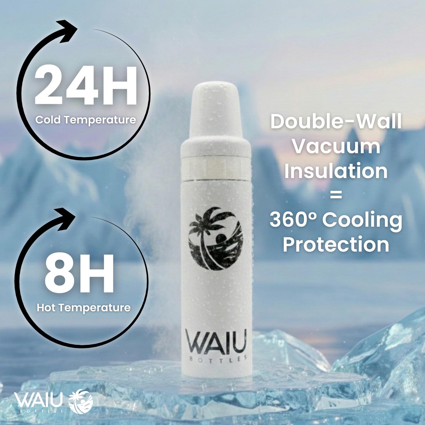 Waiu - Biberón aislado de acero inoxidable de 4 onzas, mantiene las bebidas frías 24 horas, caliente 8 horas, sin BPA, aislado al aspiradora, biberón de viaje (blanco)