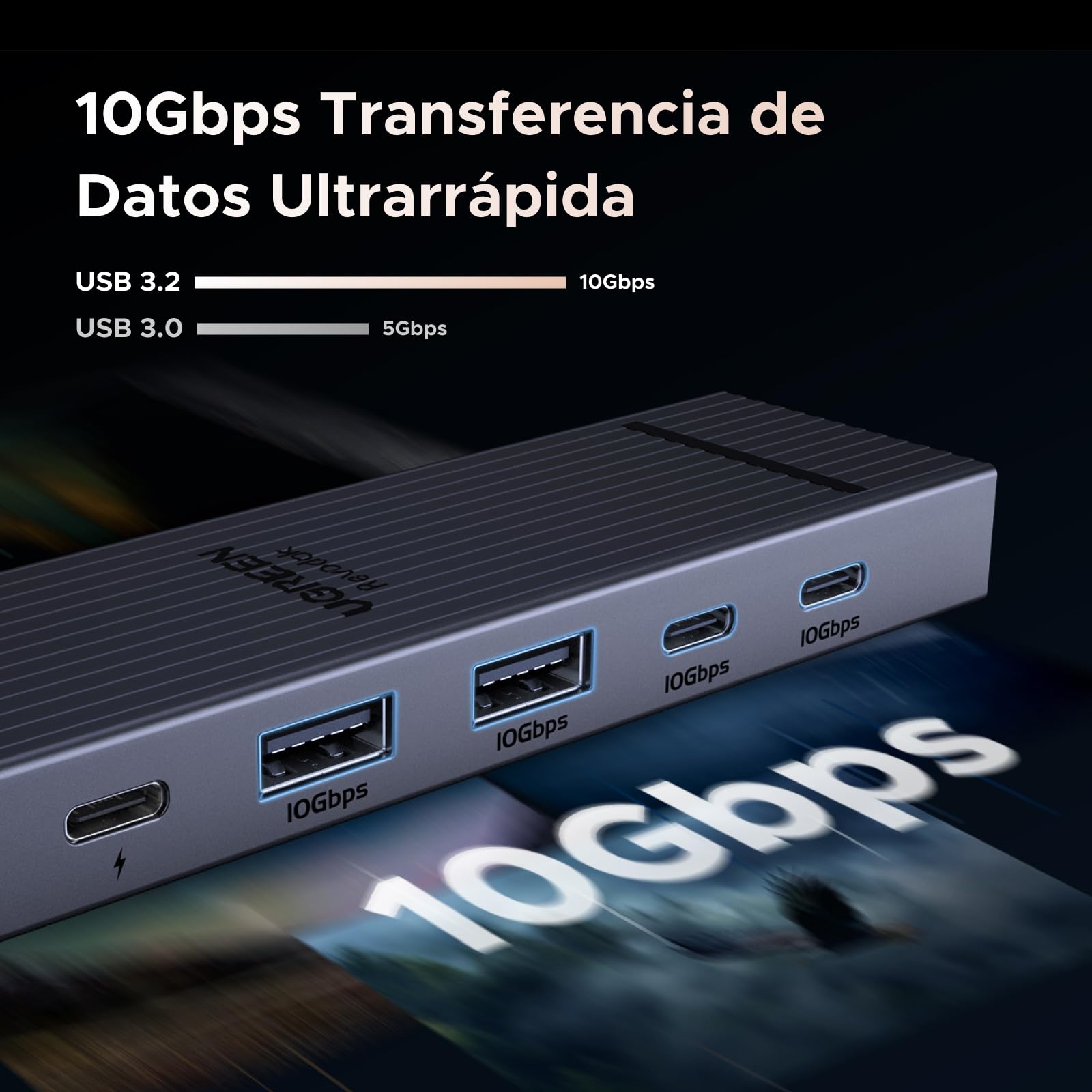 Adaptador Hub USB C UGREEN Gris con HDMI 4K y Carga 100W para MacBook y Más Dispositivos Tipo C