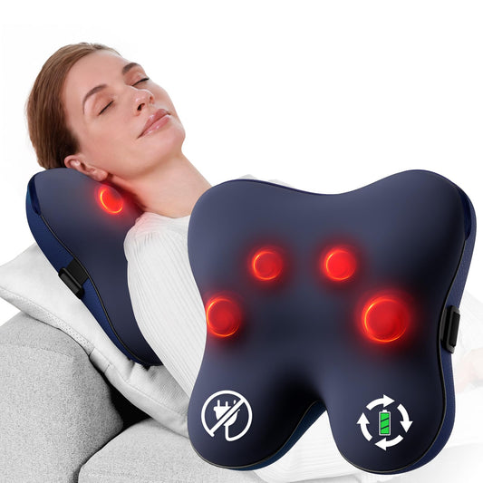 BOB AND BRAD - Masajeador de espalda con calor, masajeador Shiatsu inalámbrico para cuello y espalda, masajeador de cuello y hombros, almohada de masaje de amasamiento 3D para aliviar el dolor