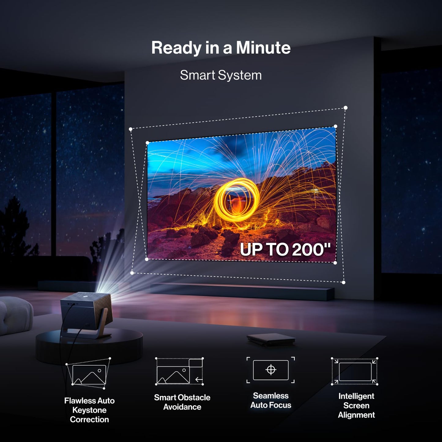 BladeCine Cube 600 Netflix, proyector portátil 1080P con WiFi y Bluetooth, True ISO 600 lúmenes ANSI, soporte de cardán ajustable de 360°, proyector de video Keystone, visualización MAX de 200