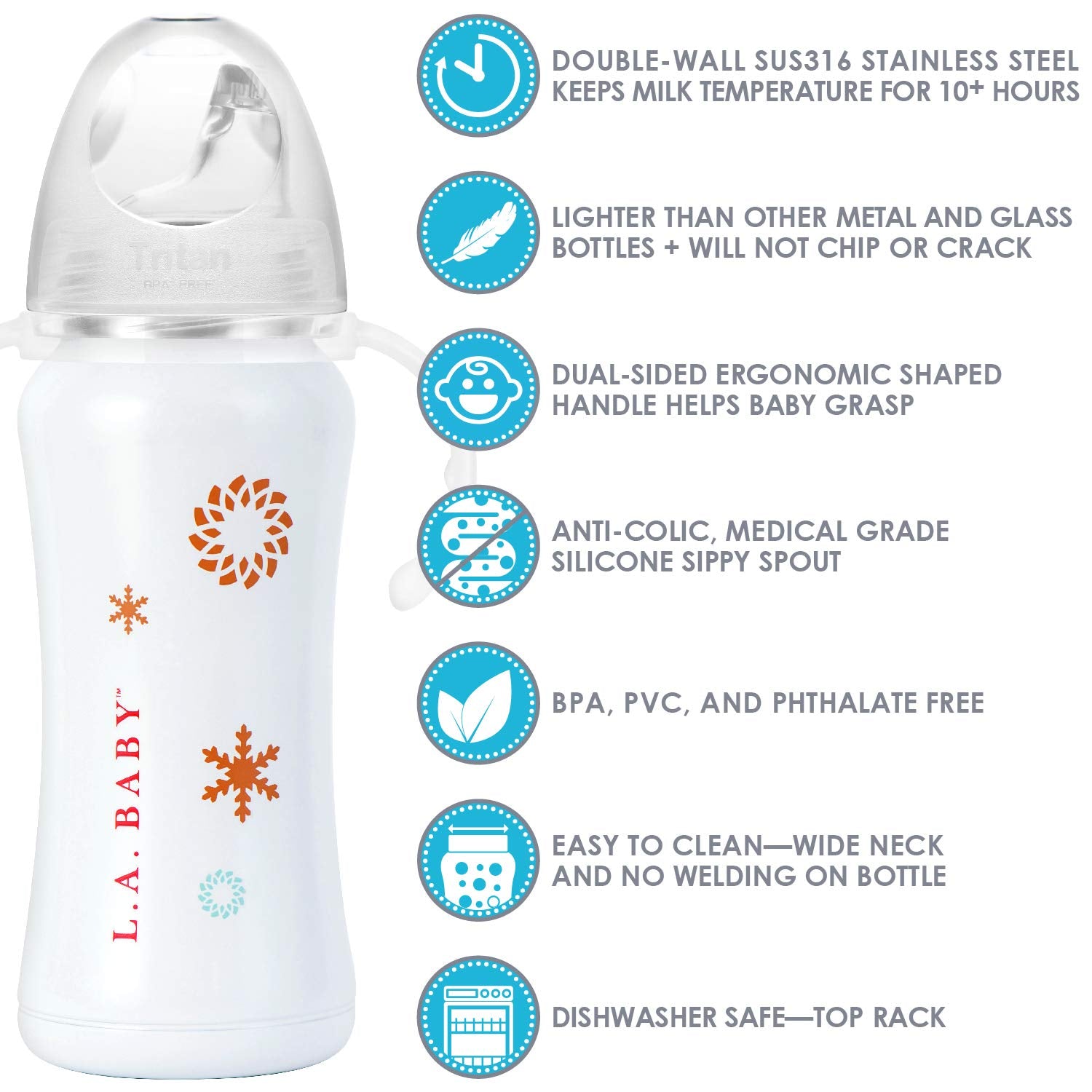 LA Baby Ultimate - Taza con aislamiento para cachorro/botella (29 oz), blanco, (Snowflake White)