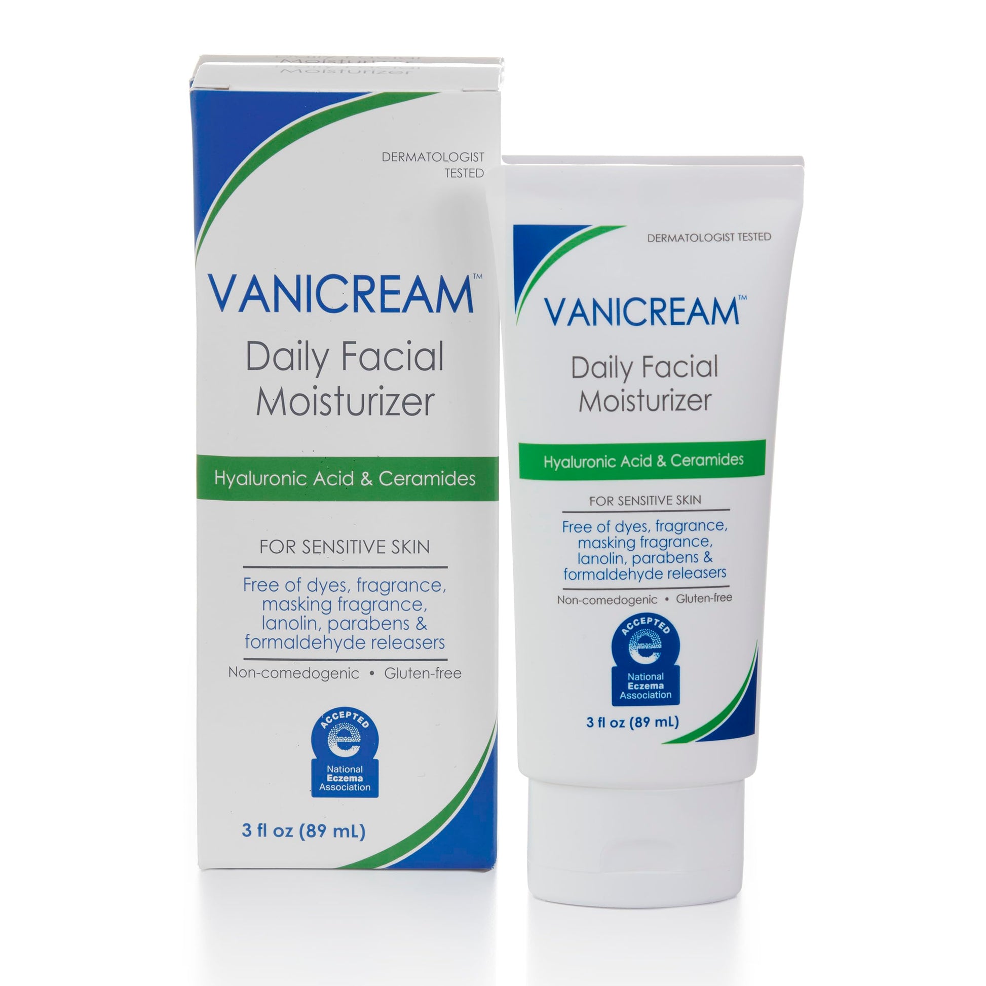 Daily Facial Moisturiser, With Hyaluronic Acid, 5 Key Ceramides and Squalane, For Sensitive Skin, Fragrance and Gluten Free, pH-Balanced, Dermatologist Tested, 90ml