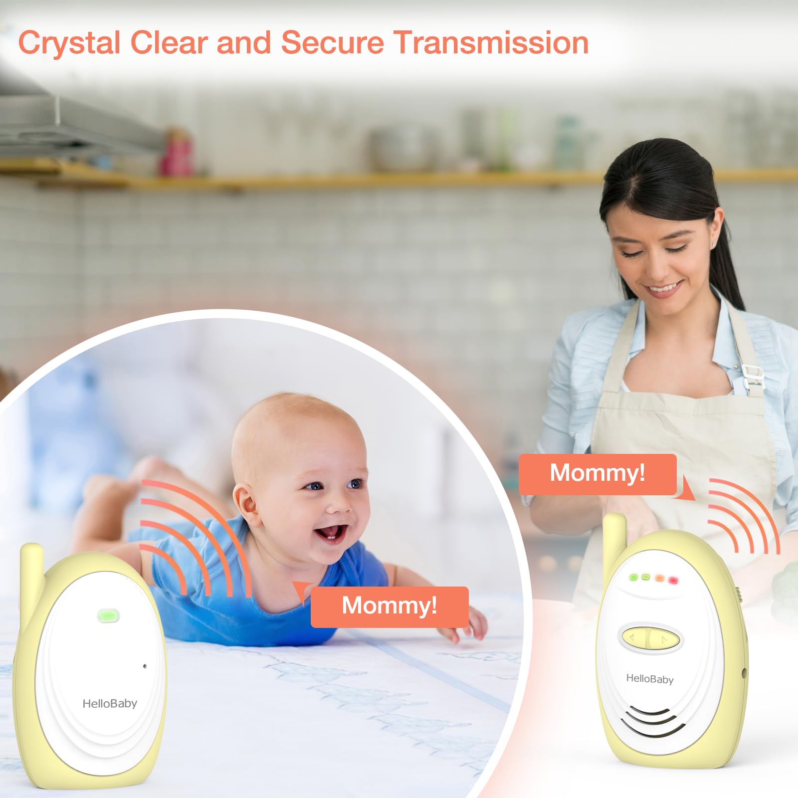 HelloBaby HB178 Monitor de bebé de Audio bidireccional con Sensor de Temperatura, Alerta de Sonido, lullabies y luz Nocturna, Alcance de hasta 1000 pies, HB178.