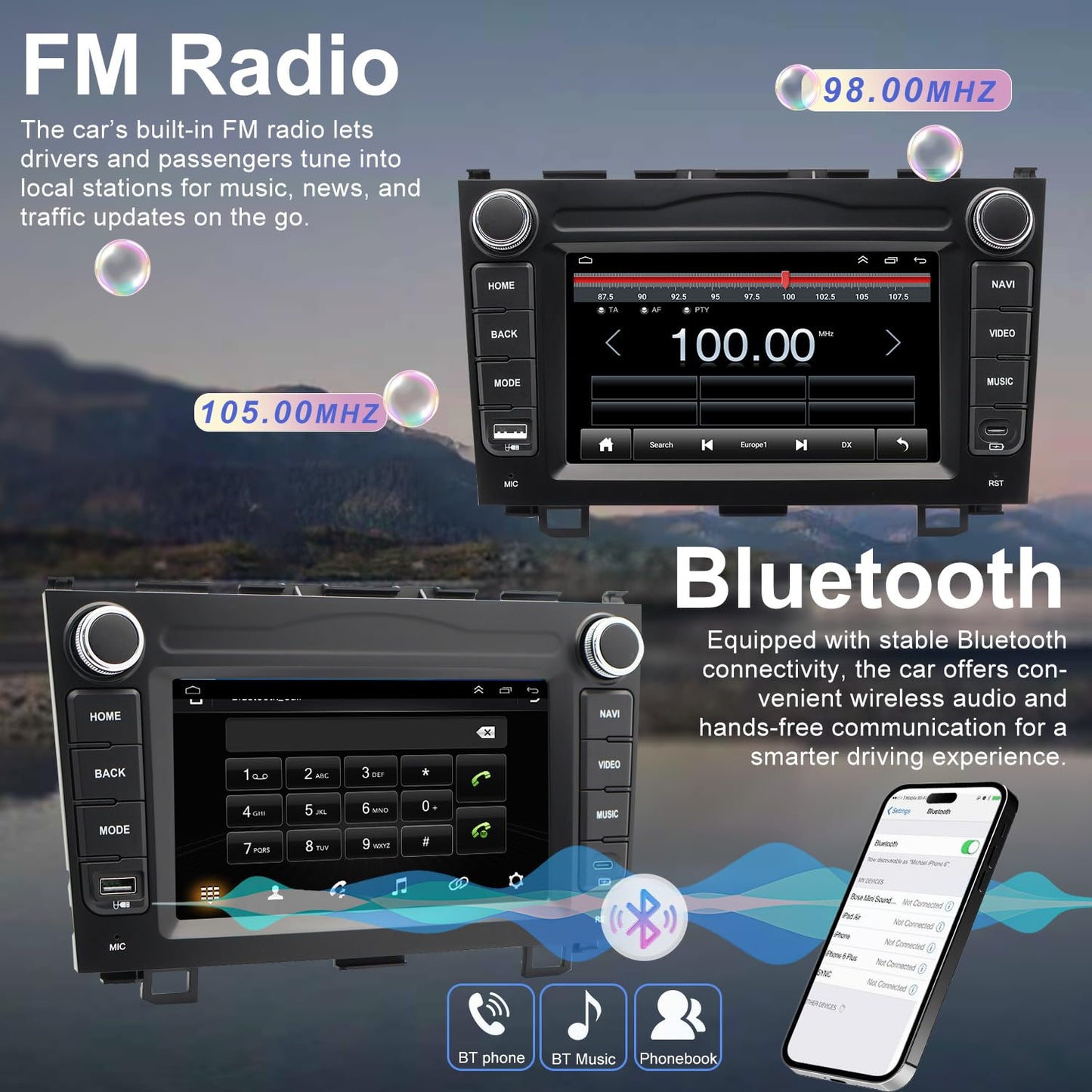 Radio de coche Android 5G WiFi para Honda CRV 2007 2008 2009 2010 2011, unidad principal de visualización táctil de 7 pulgadas con cámara inalámbrica Apple Carplay Android Auto GPS de navegación FM