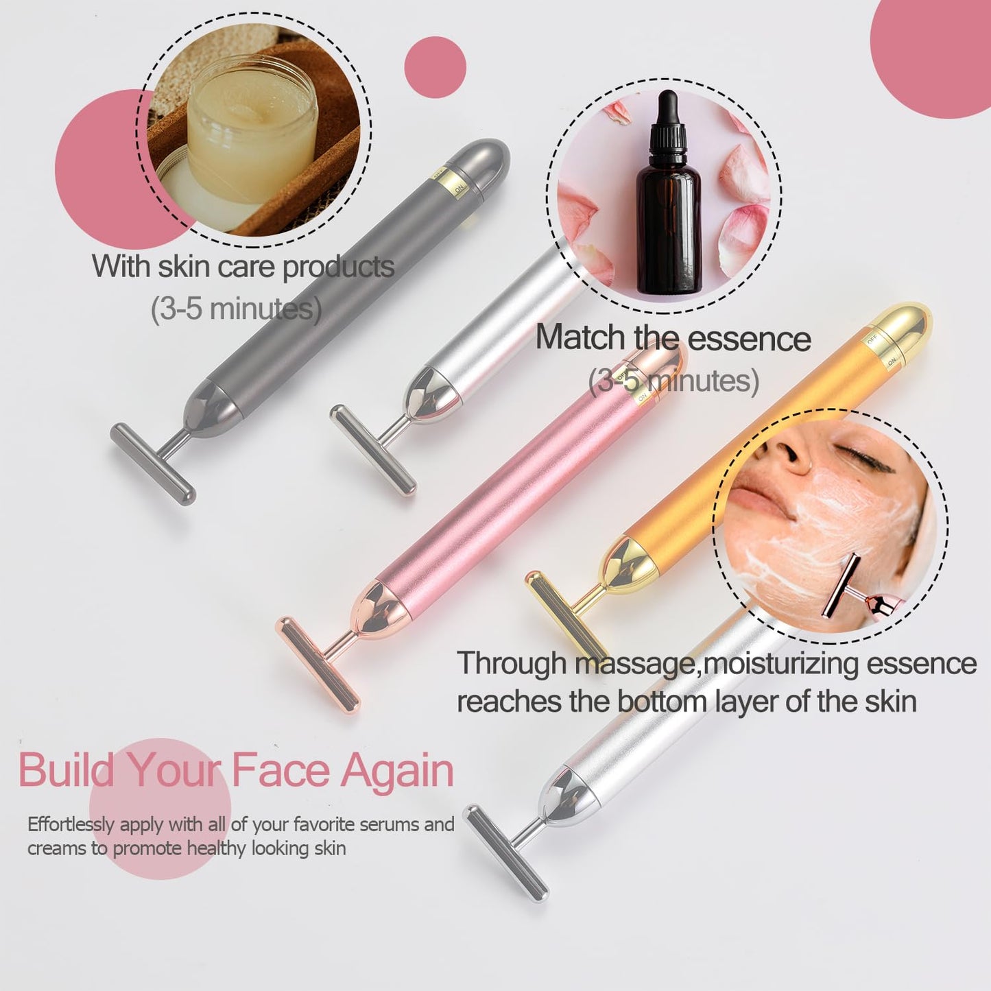 AMZVEZO Beauty Bar masajeador facial de oro de 24 quilates, herramienta en forma de T para el cuidado de la piel con diseño ergonómico (gris)